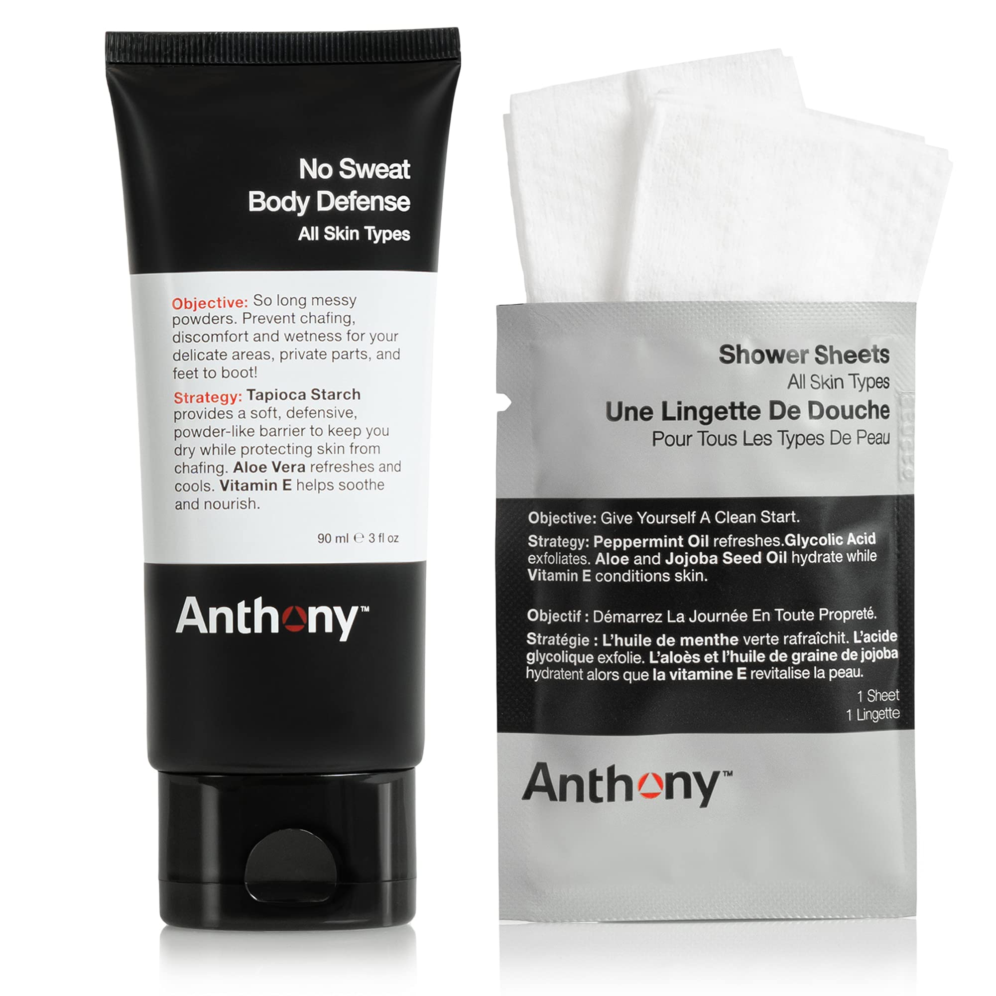 Anthony No Sweat Bundle – Cream-to-Powder Anti-Chafing + Shower Sheet, 3 Fl. Oz + 1 Sheet