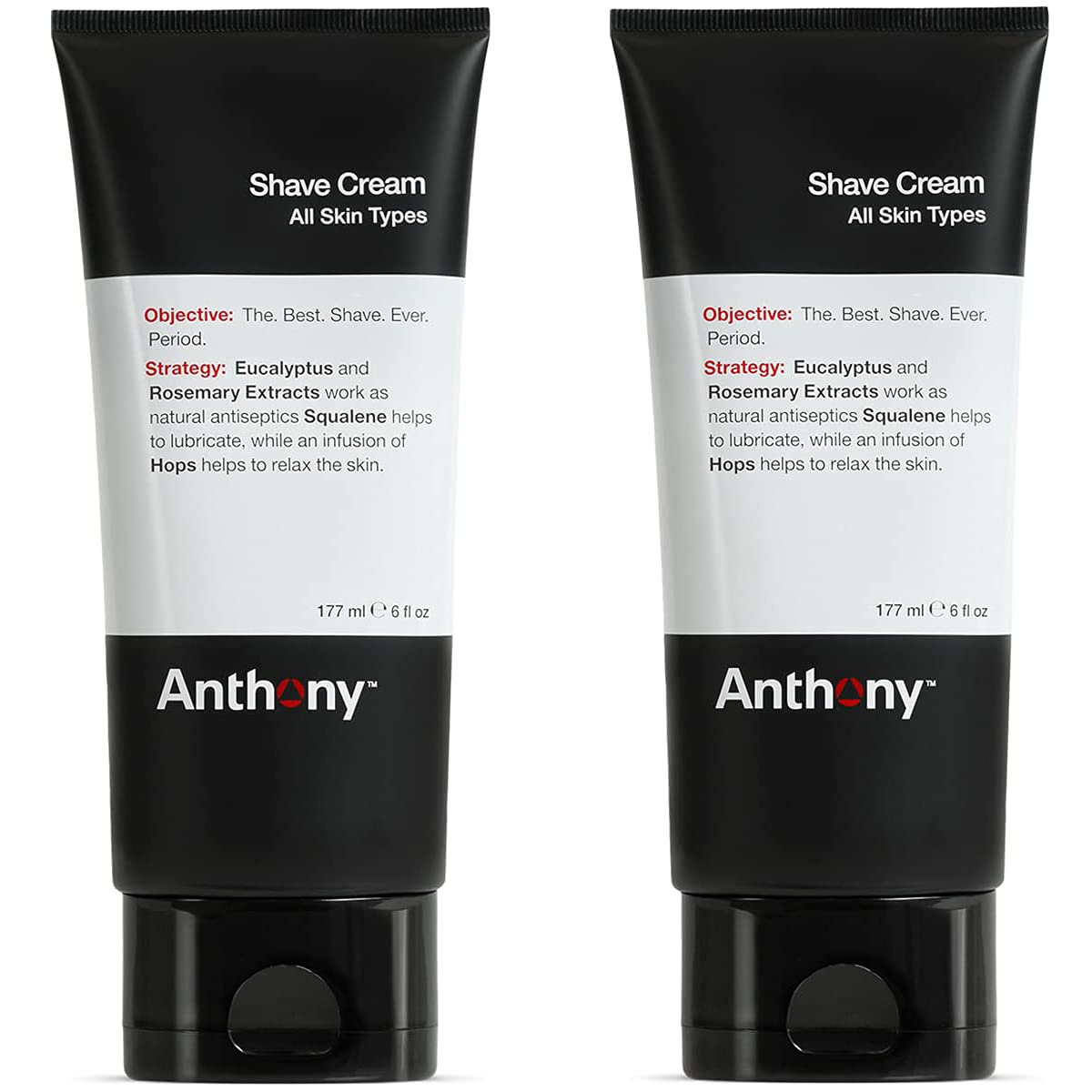 Anthony Shaving Cream for Sensitive Skin – Squalane, Eucalyptus, Spearmint & Rosemary, 6 oz (2 Pack)