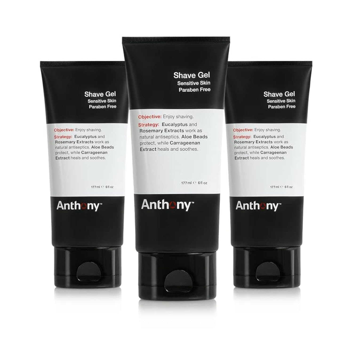 Anthony Shave Gel for Sensitive Skin – Non-Foaming, Aloe Vera Beads (6 oz, 3 Pack)