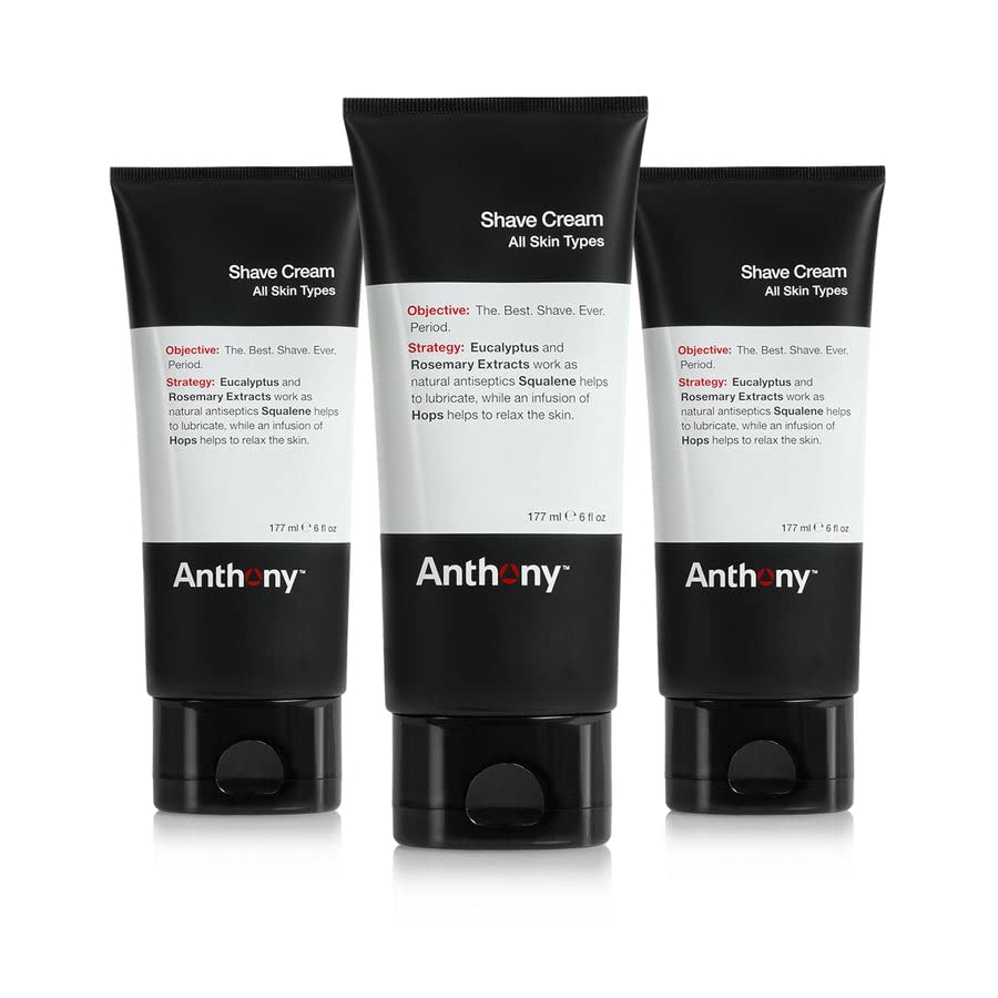 Anthony Shaving Cream for Men – Sensitive Skin with Squalane, Eucalyptus, Spearmint & Rosemary – 6 oz (3 Pack)
