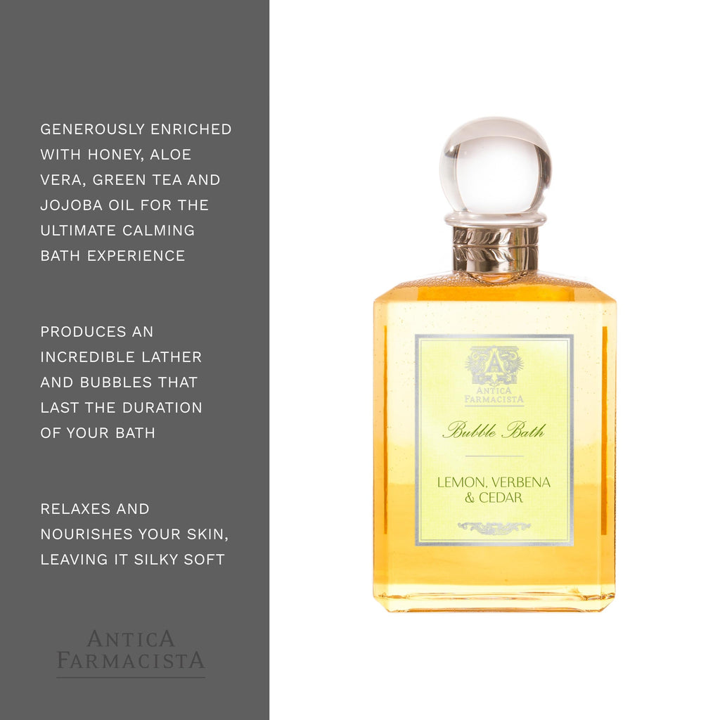 Antica Farmacista Bubble Bath – Relaxing Foam with Honey, Jojoba Oil & Aloe Vera | Lemon, Verbena & Cedar, 16 fl oz
