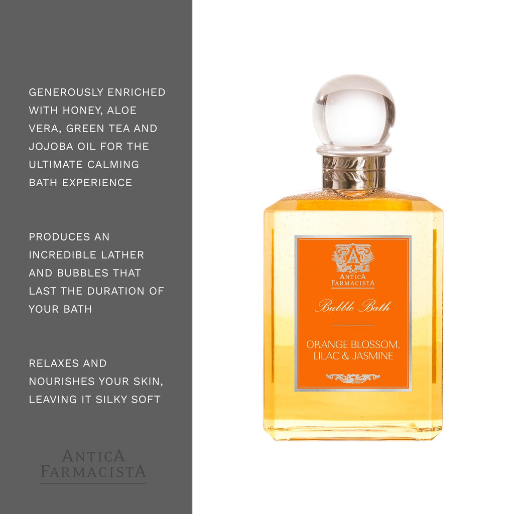 Antica Farmacista Bubble Bath – Luxury Foam with Honey, Aloe Vera & Jojoba Oil | Orange Blossom, Jasmine & Lilac