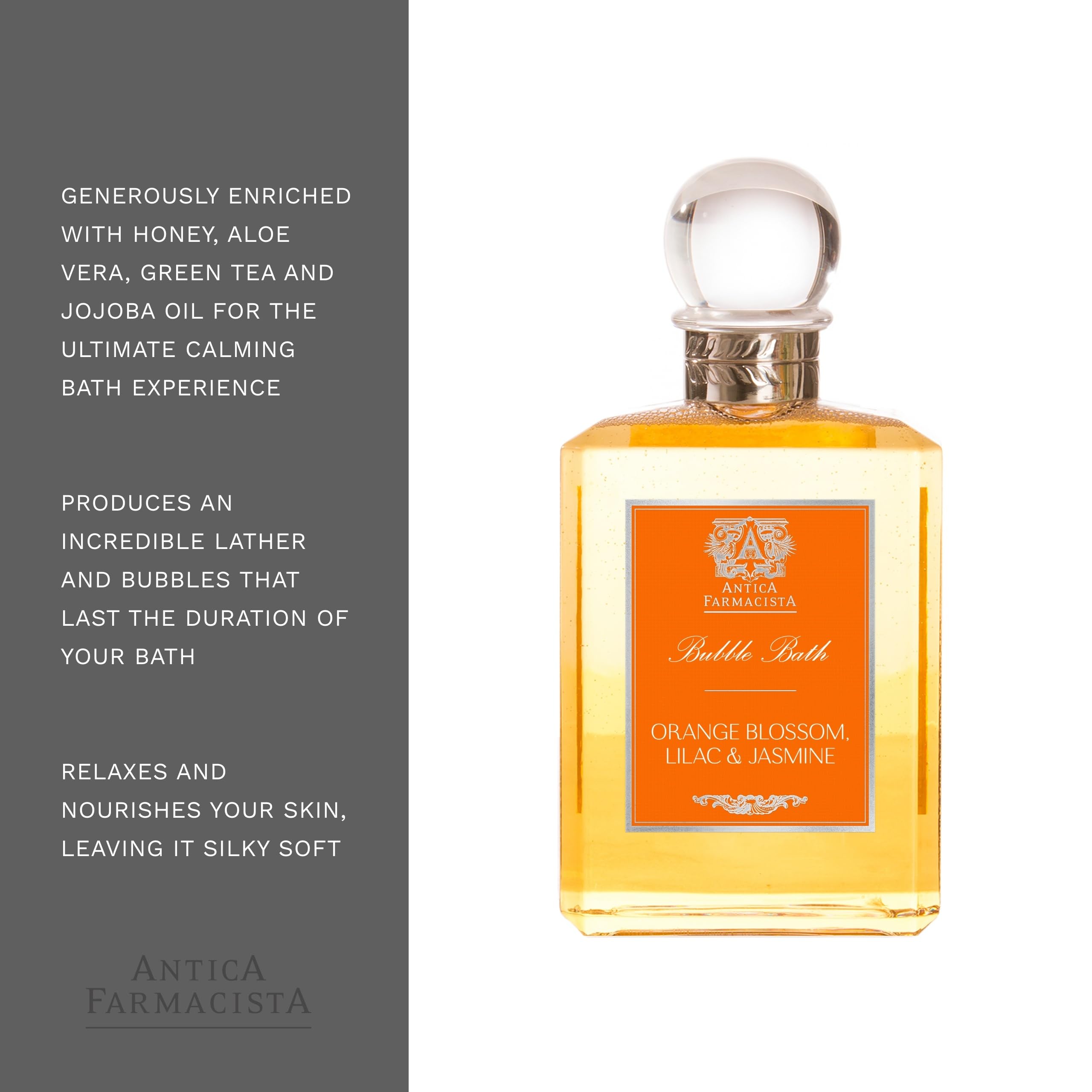 Antica Farmacista Bubble Bath – Luxury Foam with Honey, Aloe Vera & Jojoba Oil | Orange Blossom, Jasmine & Lilac