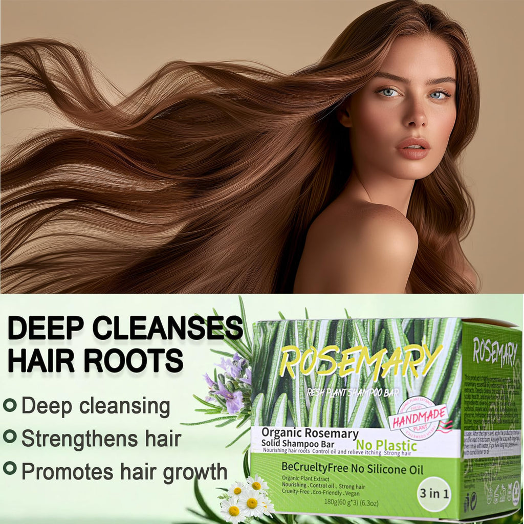 Anweina 3-Pack Rosemary Hair Shampoo Bar | Deep Cleansing, Oil Control & Strength for Thinning Hair