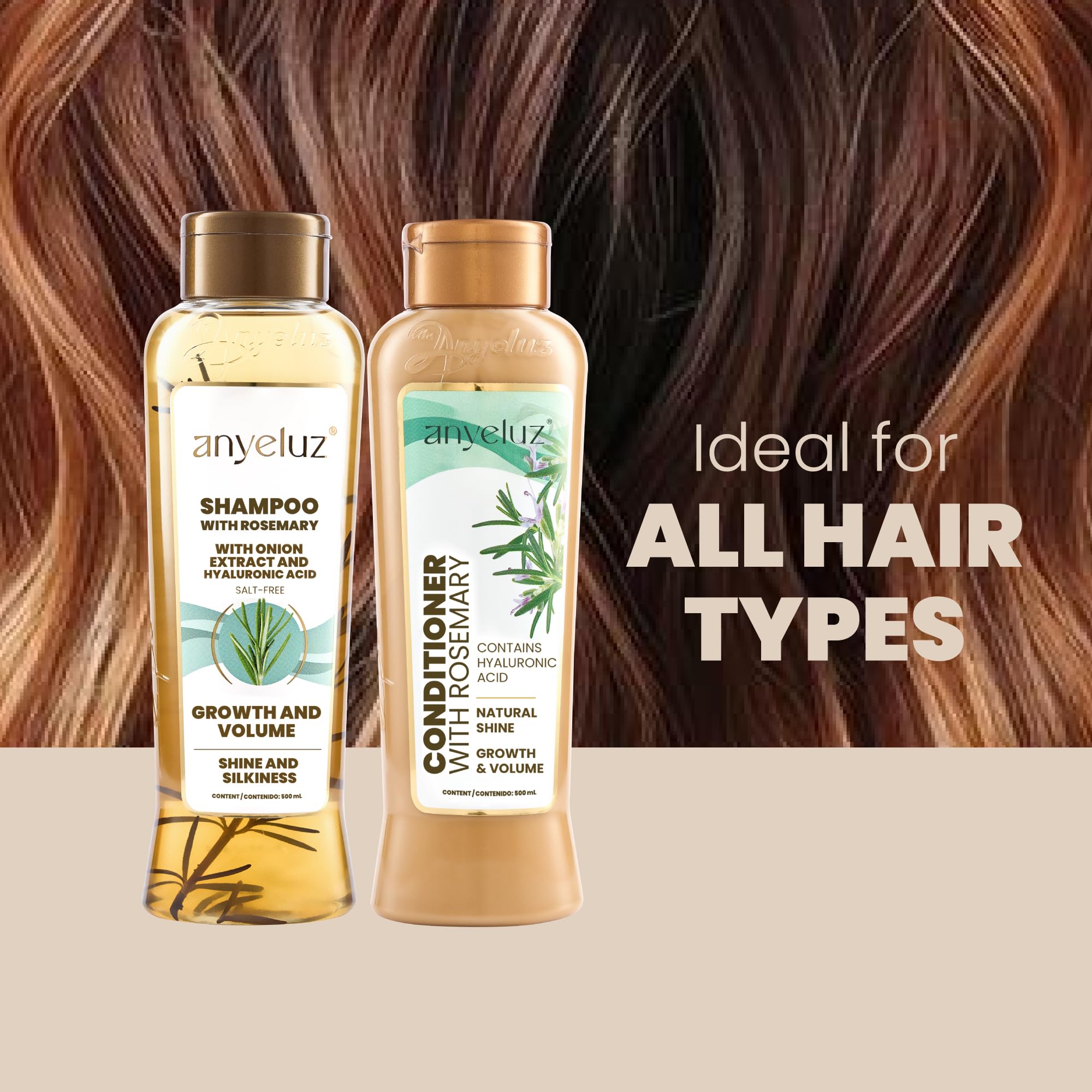 ANYELUZ Rosemary Shampoo & Conditioner Set with Hyaluronic Acid – Strengthen, Hydrate, Shine