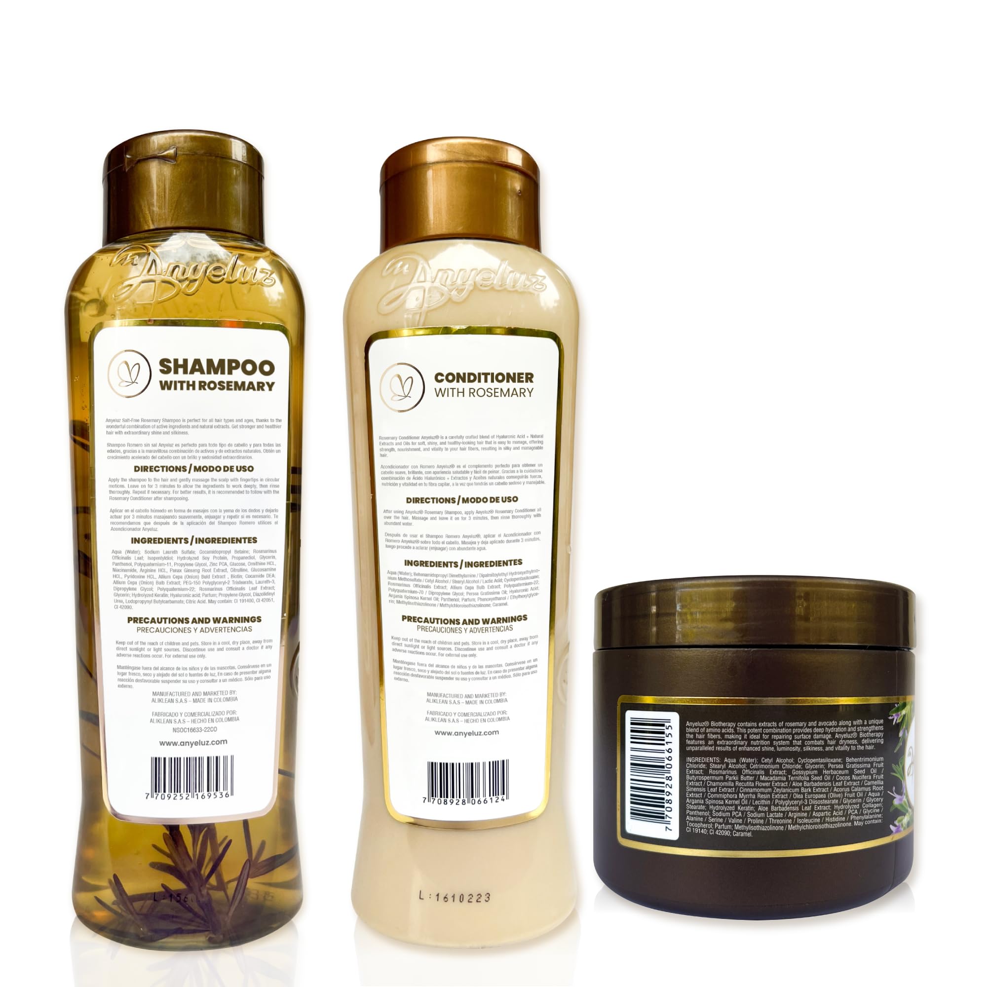 ANYELUZ Rosemary Hair Care Set: Shampoo, Conditioner & Mask with Hyaluronic Acid