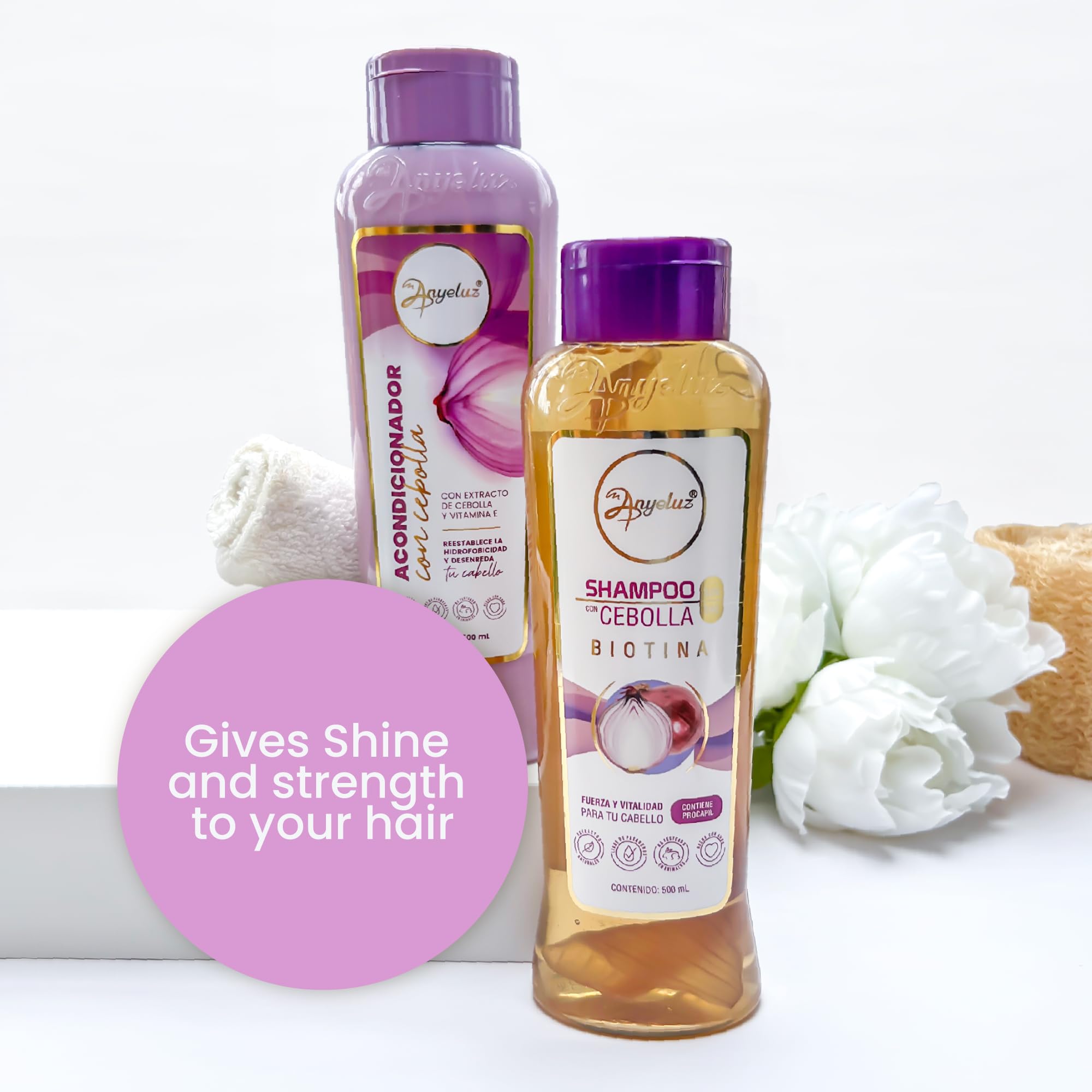 Anyeluz Onion Shampoo & Conditioner Set — Salt-Free & Keratin-Safe with Biotin (16.9 oz x 2)
