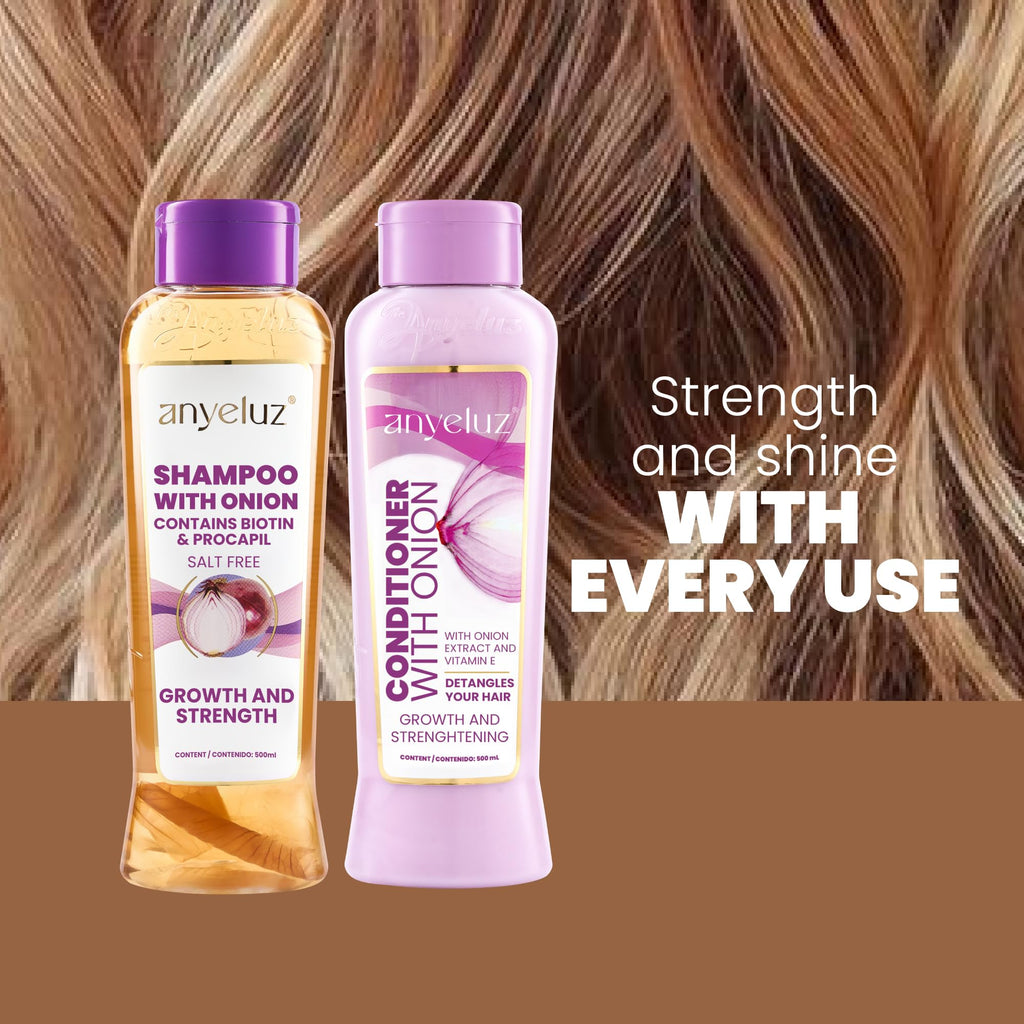 Anyeluz Onion Shampoo & Conditioner Set — Salt-Free & Keratin-Safe with Biotin (16.9 oz x 2)