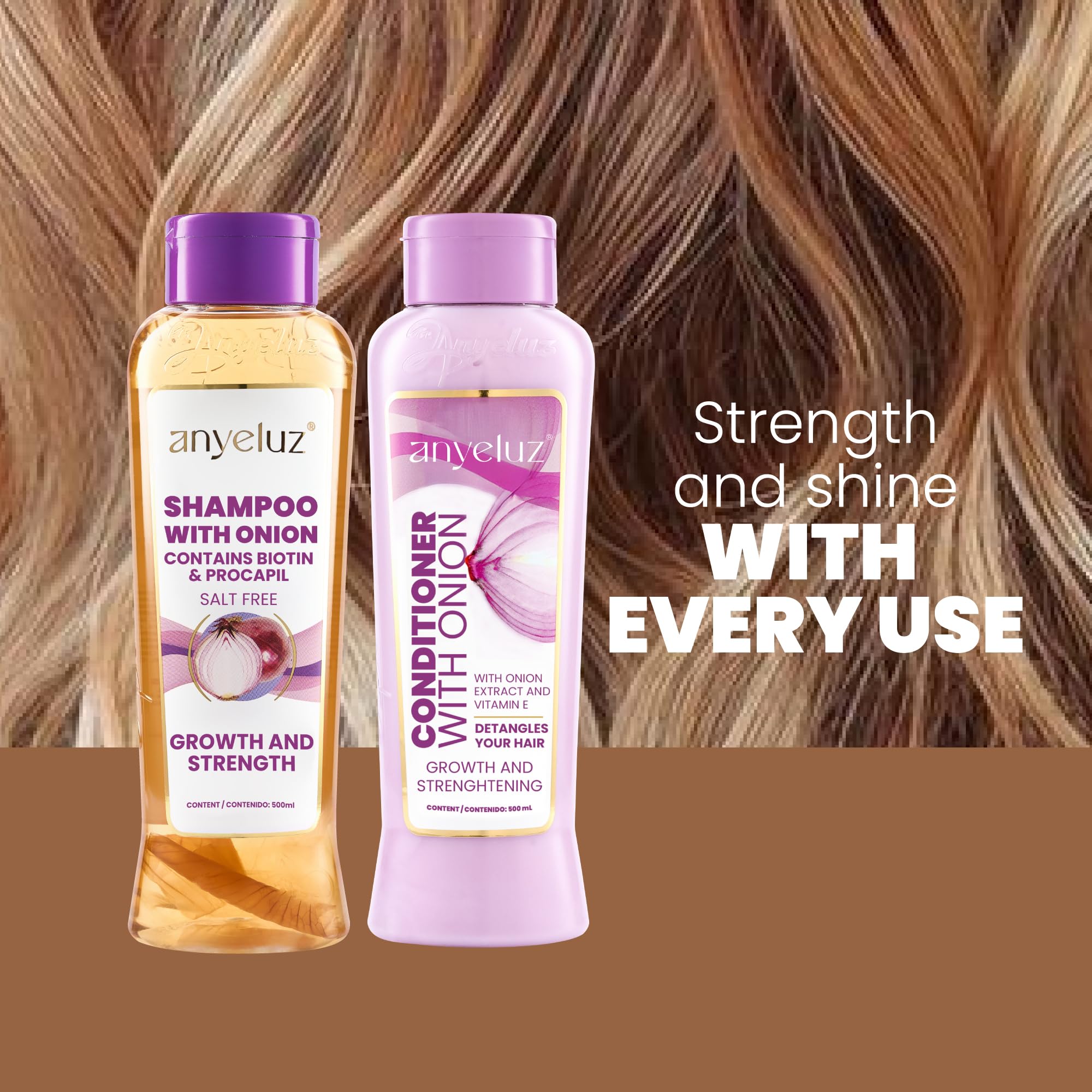 Anyeluz Onion Shampoo & Conditioner Set — Salt-Free & Keratin-Safe with Biotin (16.9 oz x 2)