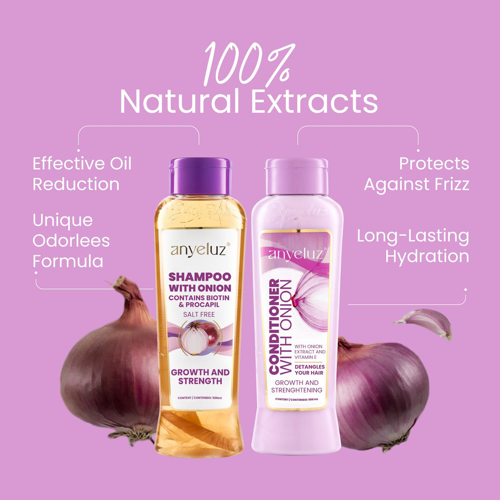 Anyeluz Onion Shampoo & Conditioner Set — Salt-Free & Keratin-Safe with Biotin (16.9 oz x 2)