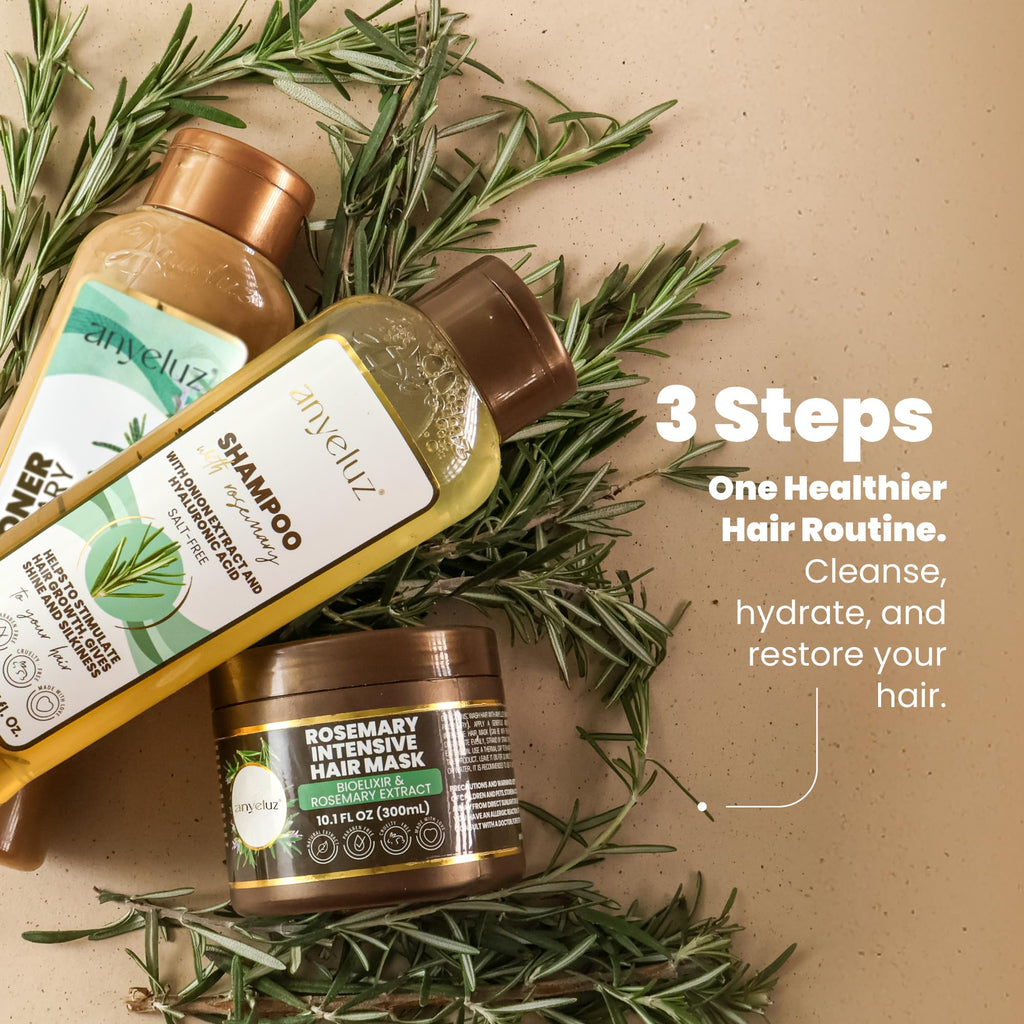 ANYELUZ Rosemary Hair Care Set: Shampoo, Conditioner & Mask with Hyaluronic Acid