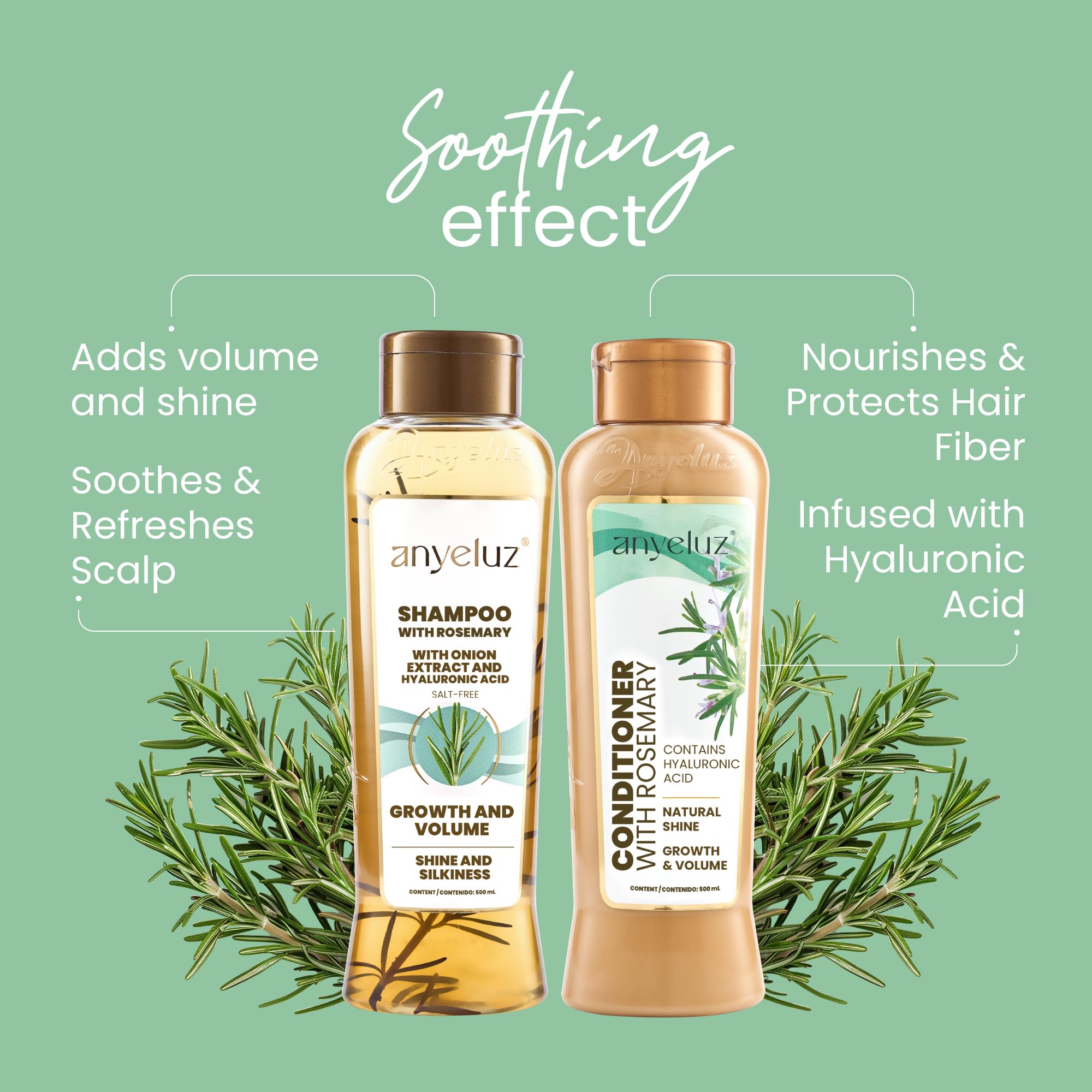 ANYELUZ Rosemary Shampoo & Conditioner Set with Hyaluronic Acid – Strengthen, Hydrate, Shine