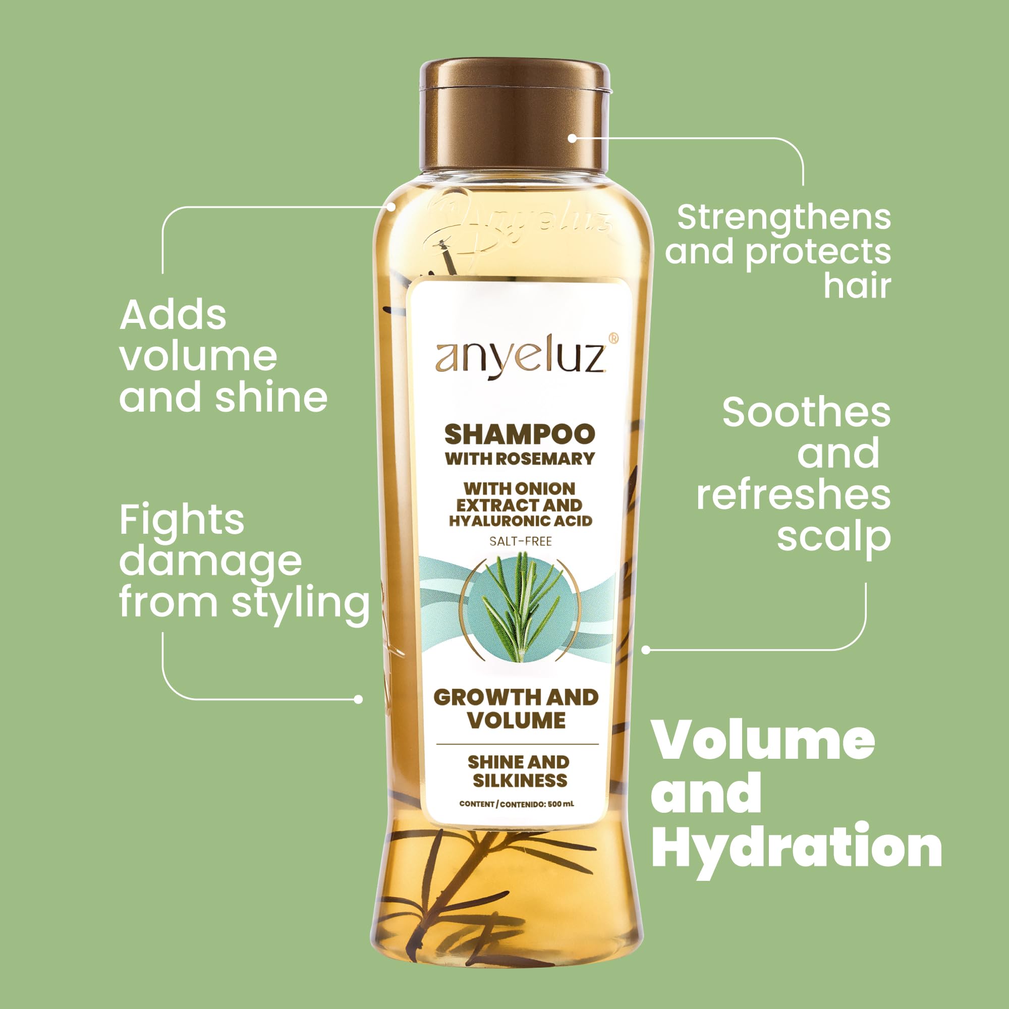Anyeluz Rosemary Shampoo – Strengthens Hair, Protects Against Styling Damage, All Hair Types