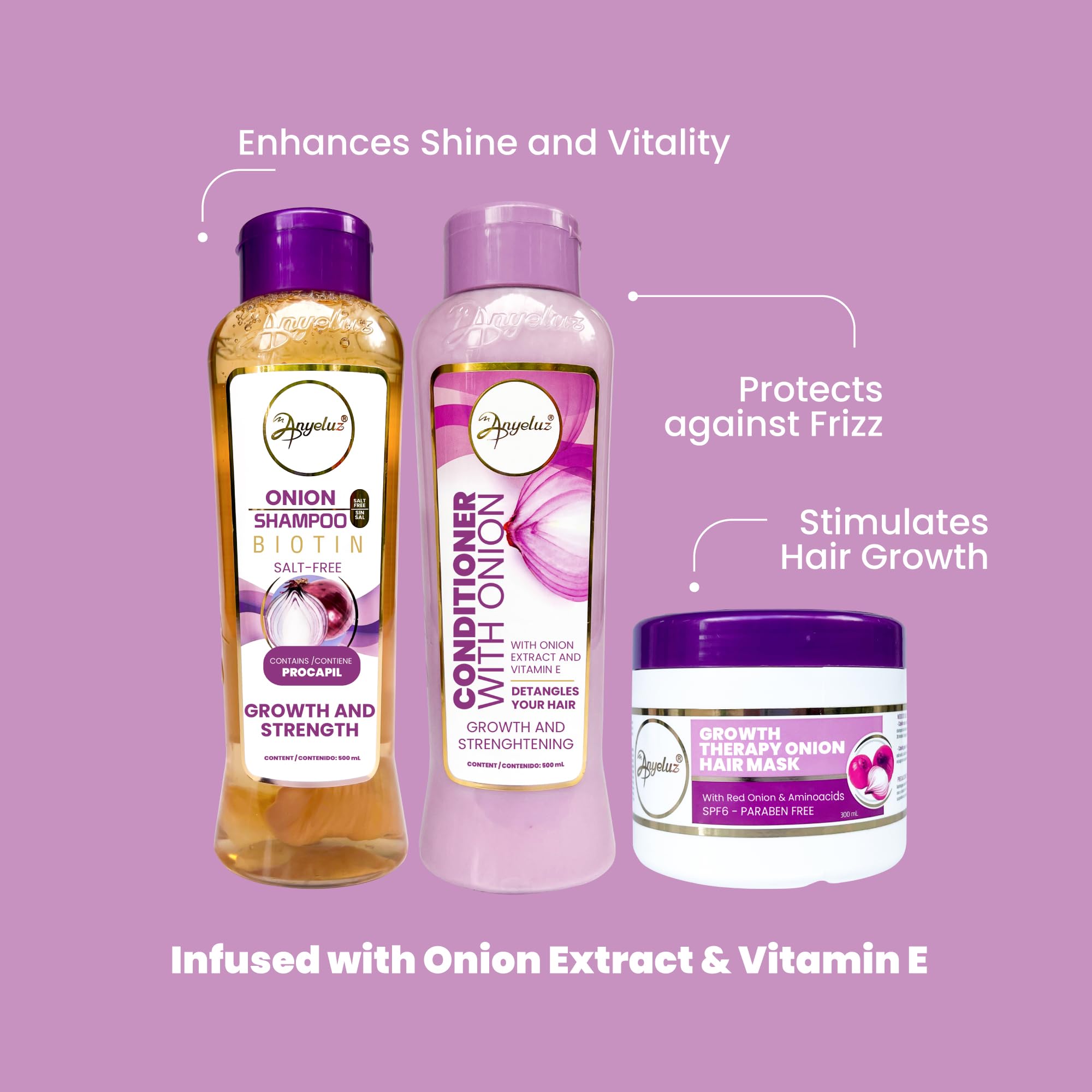 ANYELUZ Onion Hair Care Set — Shampoo, Conditioner & Hair Mask
