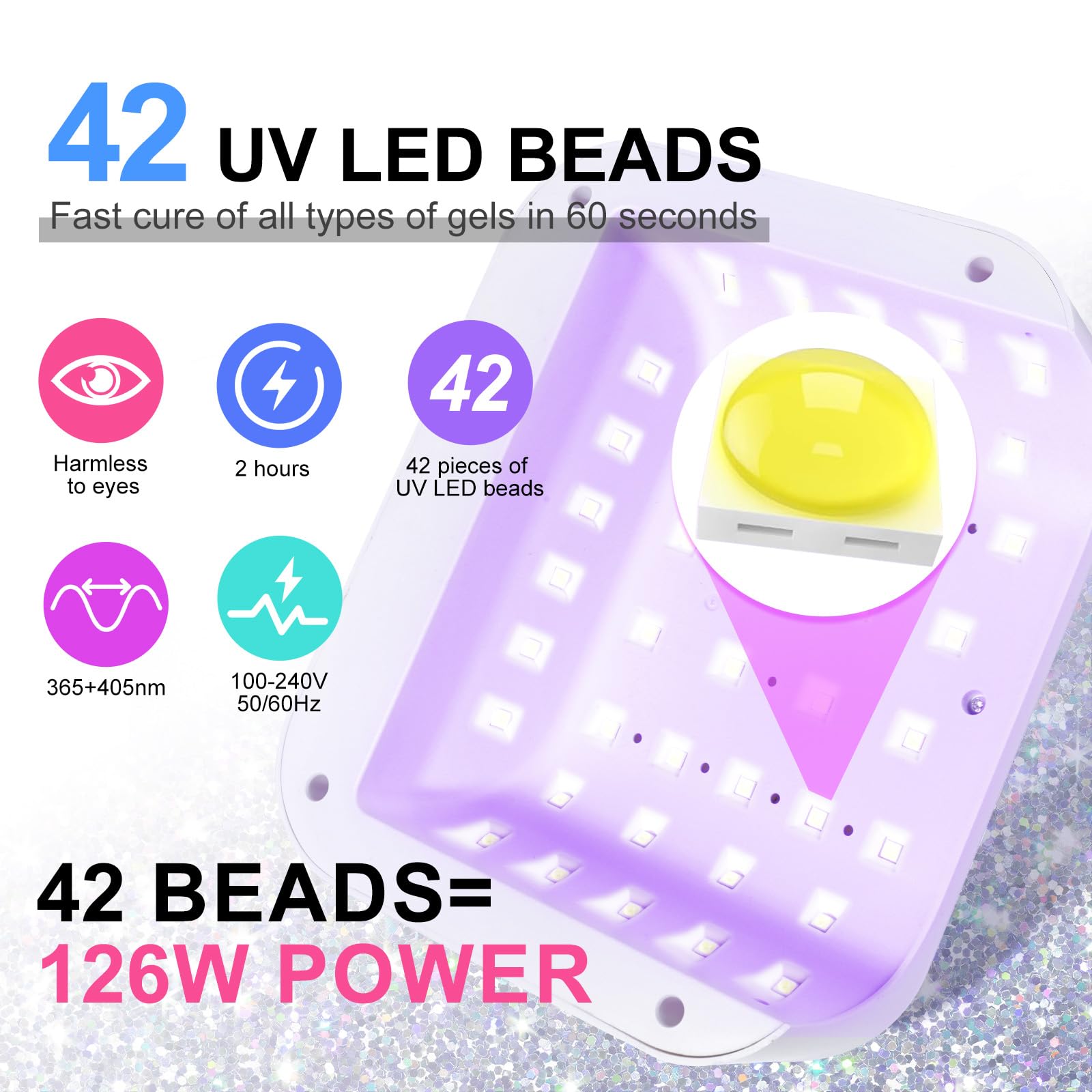 ANYINS Led Nail Lamp 126W – 42 LEDs, Rechargeable, Fast & Even Gel Curing