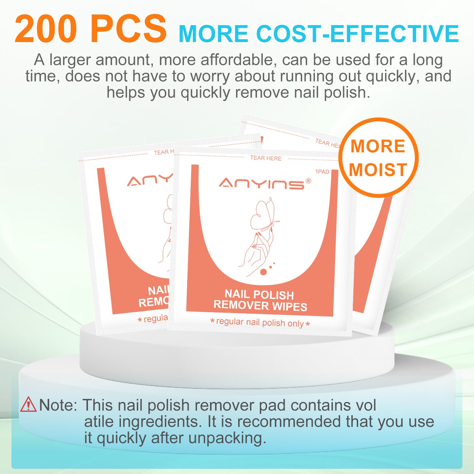 ANYINS Nail Polish Remover Pads – 200PCS, Acetone-Free Wipes with Nourishing Oils