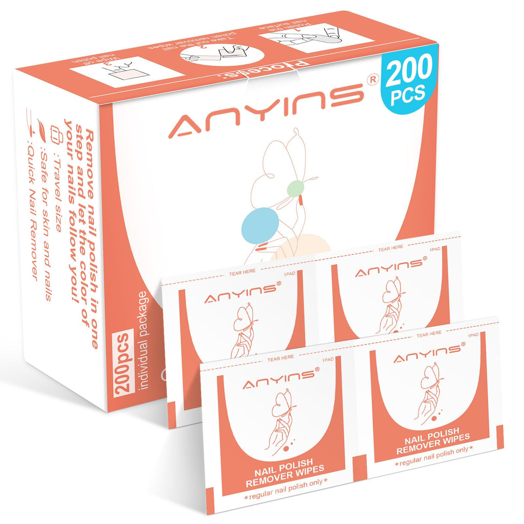 ANYINS Nail Polish Remover Pads – 200PCS, Acetone-Free Wipes with Nourishing Oils