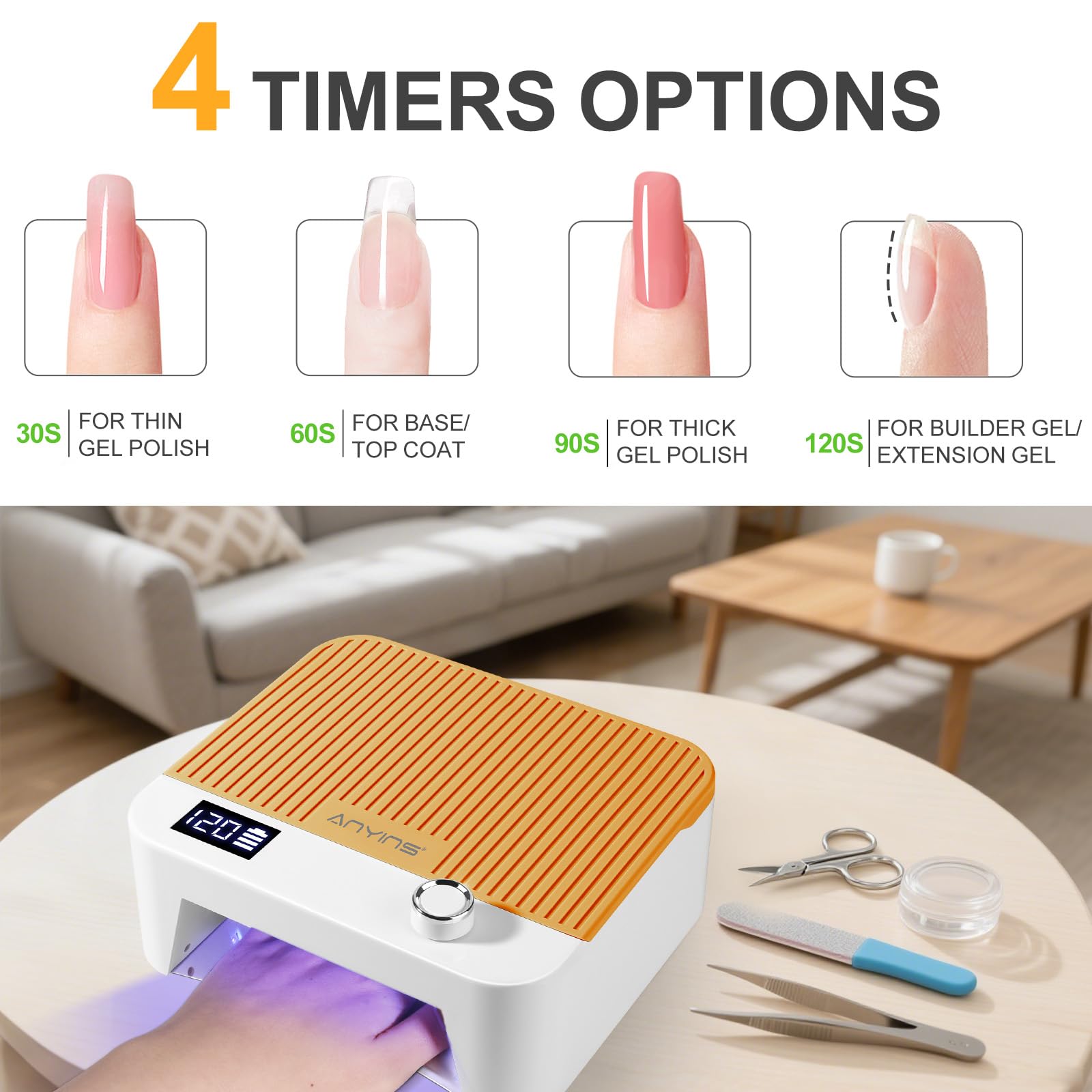 ANYINS UV Nail Lamp 120W – Cordless Gel Nail Light with Auto-Sensor