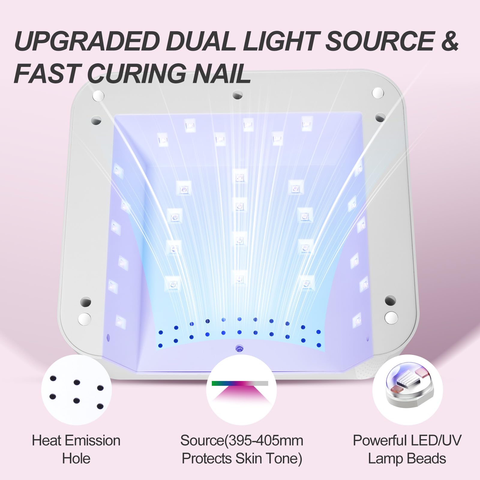 ANYINS UV Nail Lamp 120W – Fast, Even Gel Curing, Cordless with Auto-Sensor | Pink