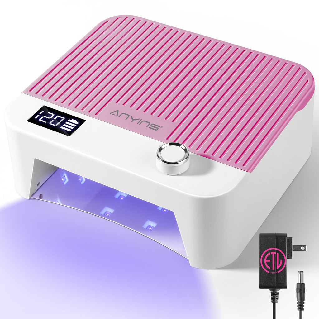 ANYINS UV Nail Lamp 120W – Fast, Even Gel Curing, Cordless with Auto-Sensor | Pink