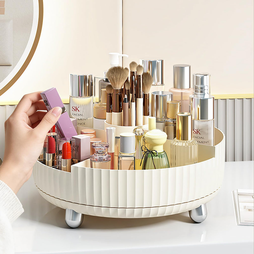 Anyoifax 360° Rotating Makeup & Perfume Organizer Tray – Large Beige