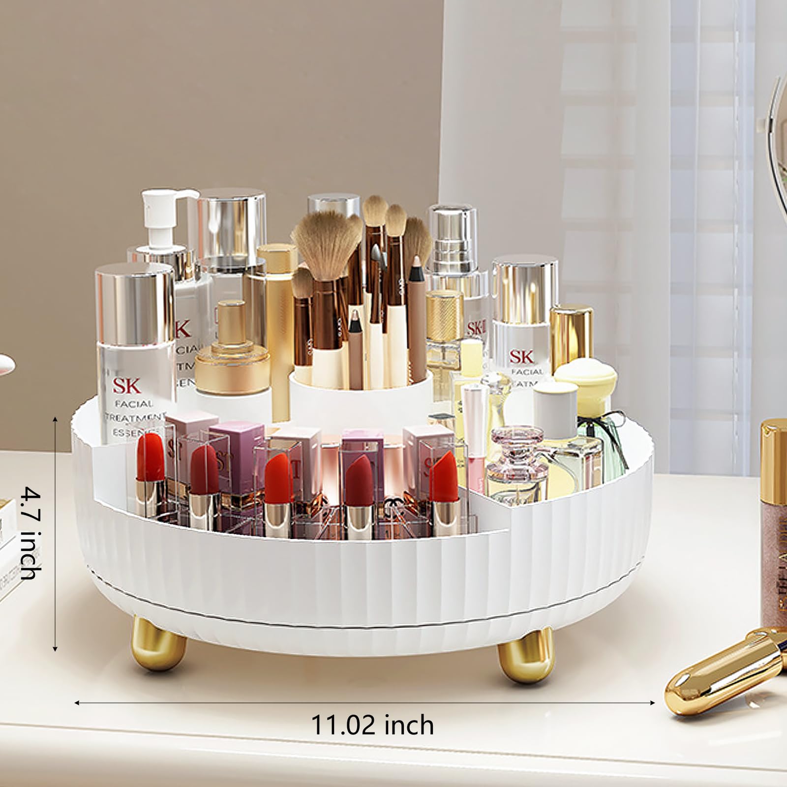 Anyoifax 360-Degree Rotating Makeup & Perfume Organizer Tray with Divider – Large White