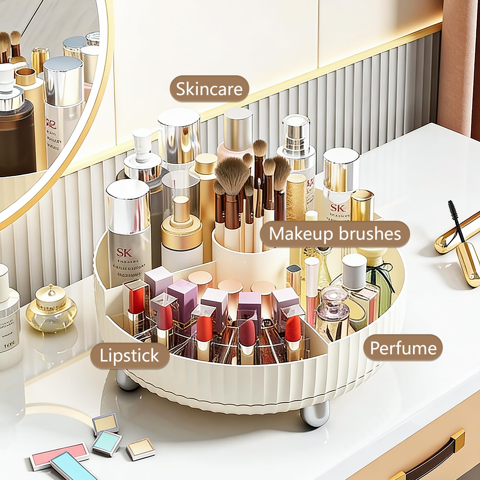 Anyoifax 360° Rotating Makeup & Perfume Organizer Tray – Large Beige