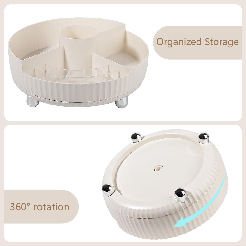 Anyoifax 360° Rotating Makeup & Perfume Organizer Tray – Large Beige