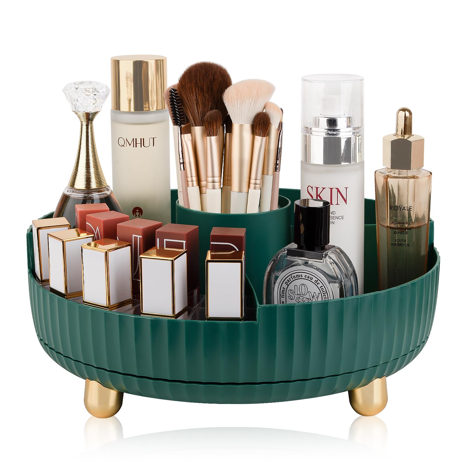 Anyoifax 360° Rotating Makeup & Perfume Organizer Tray – Teal Green