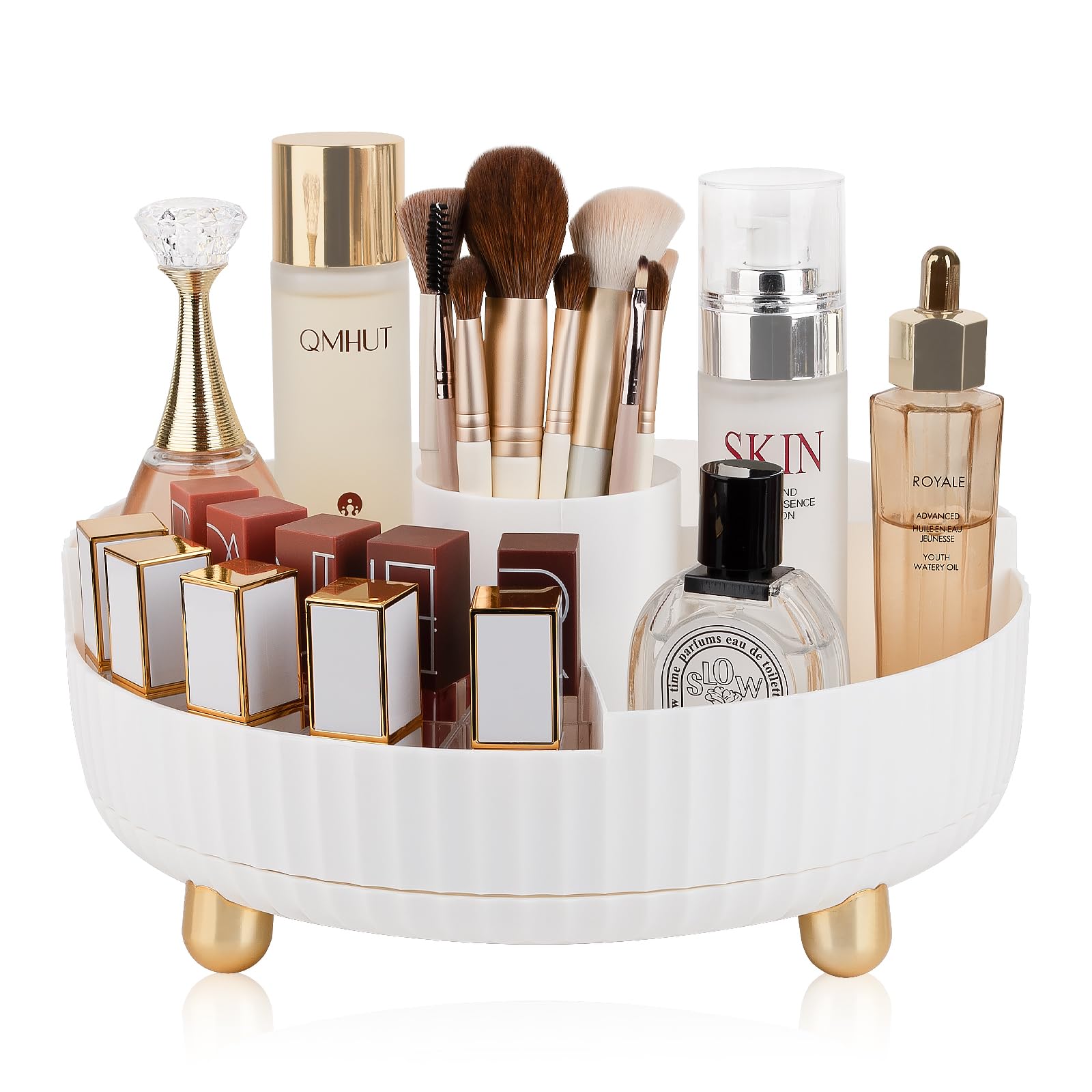 Anyoifax 360-Degree Rotating Makeup & Perfume Organizer Tray with Divider – Large White