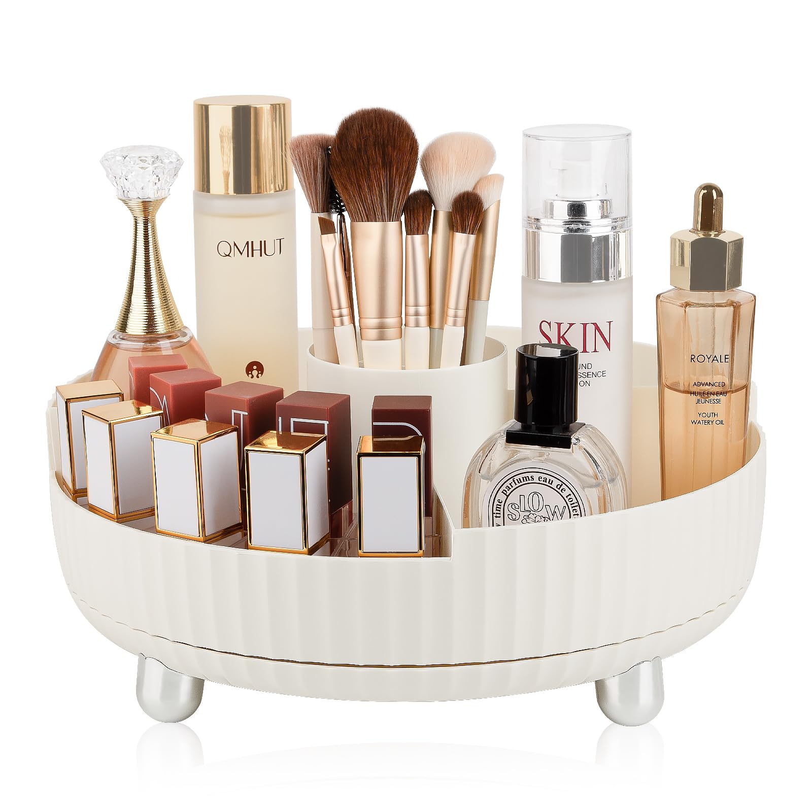 Anyoifax 360° Rotating Makeup & Perfume Organizer Tray – Large Beige