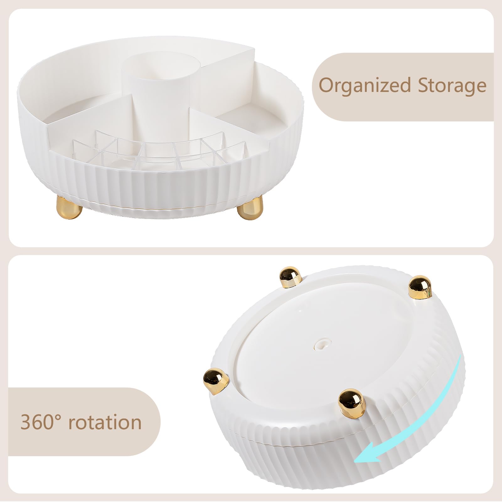 Anyoifax 360-Degree Rotating Makeup & Perfume Organizer Tray with Divider – Large White