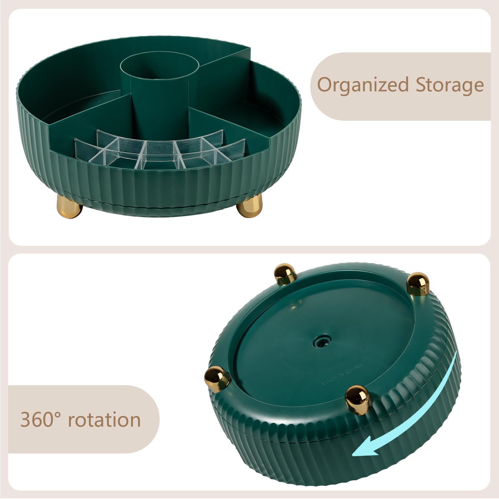 Anyoifax 360° Rotating Makeup & Perfume Organizer Tray – Teal Green
