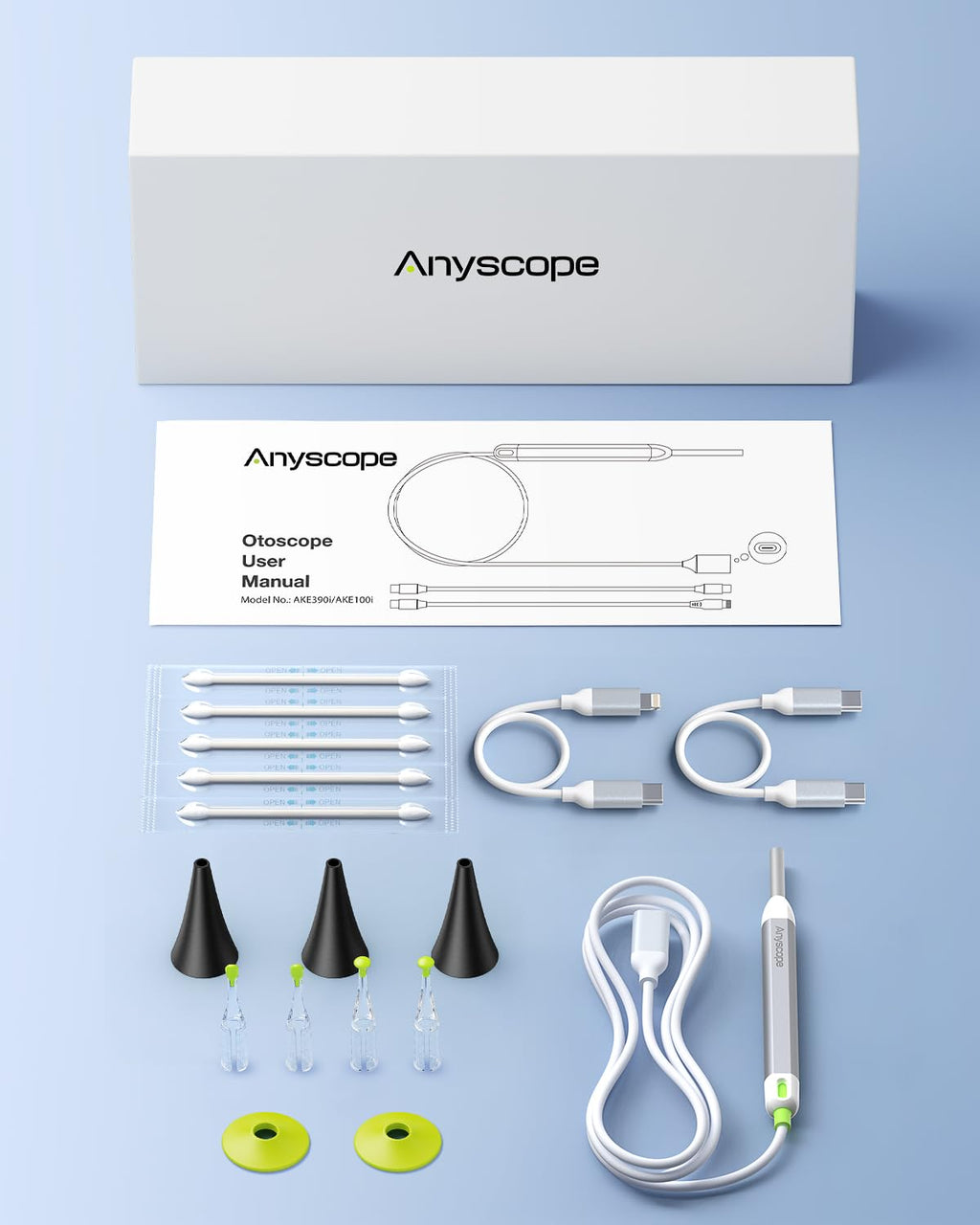 AnyScope HD Digital Otoscope — Ear Camera with Light, iPhone & Android Compatible (Silver)