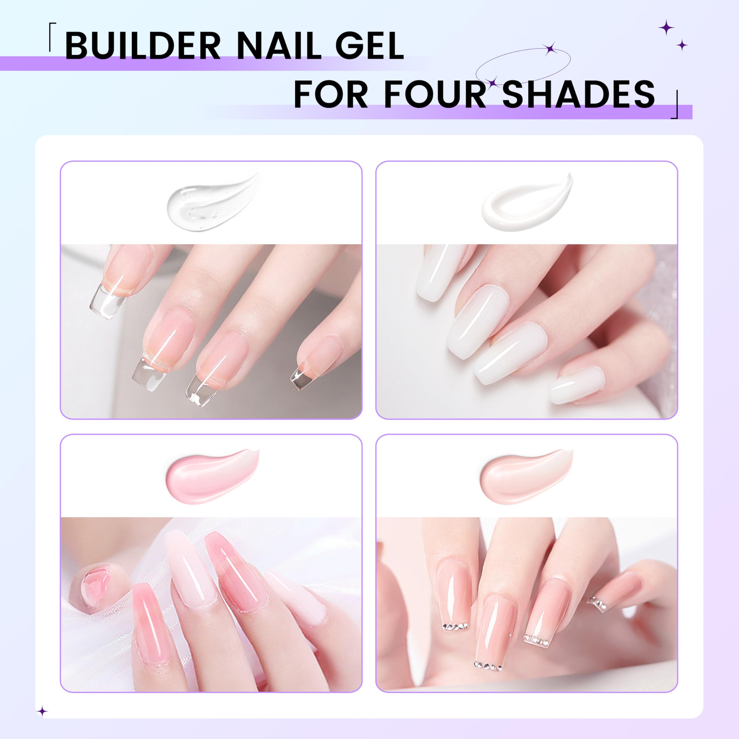 AOBOO Finger Secret Hard Gel for Nails – Builder Gel for Extensions (White/Transparent/Pink Nude), 5.3oz / 150g