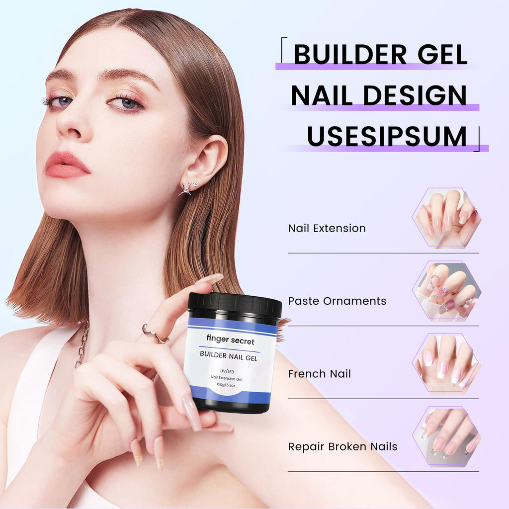 AOBOO Finger Secret Hard Gel for Nails – Builder Gel for Extensions (White/Transparent/Pink Nude), 5.3oz / 150g
