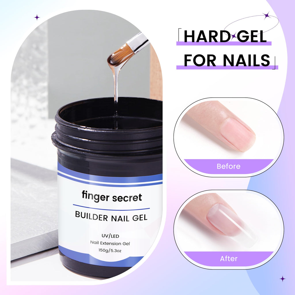 AOBOO Finger Secret Hard Gel for Nails – Builder Gel for Extensions (White/Transparent/Pink Nude), 5.3oz / 150g