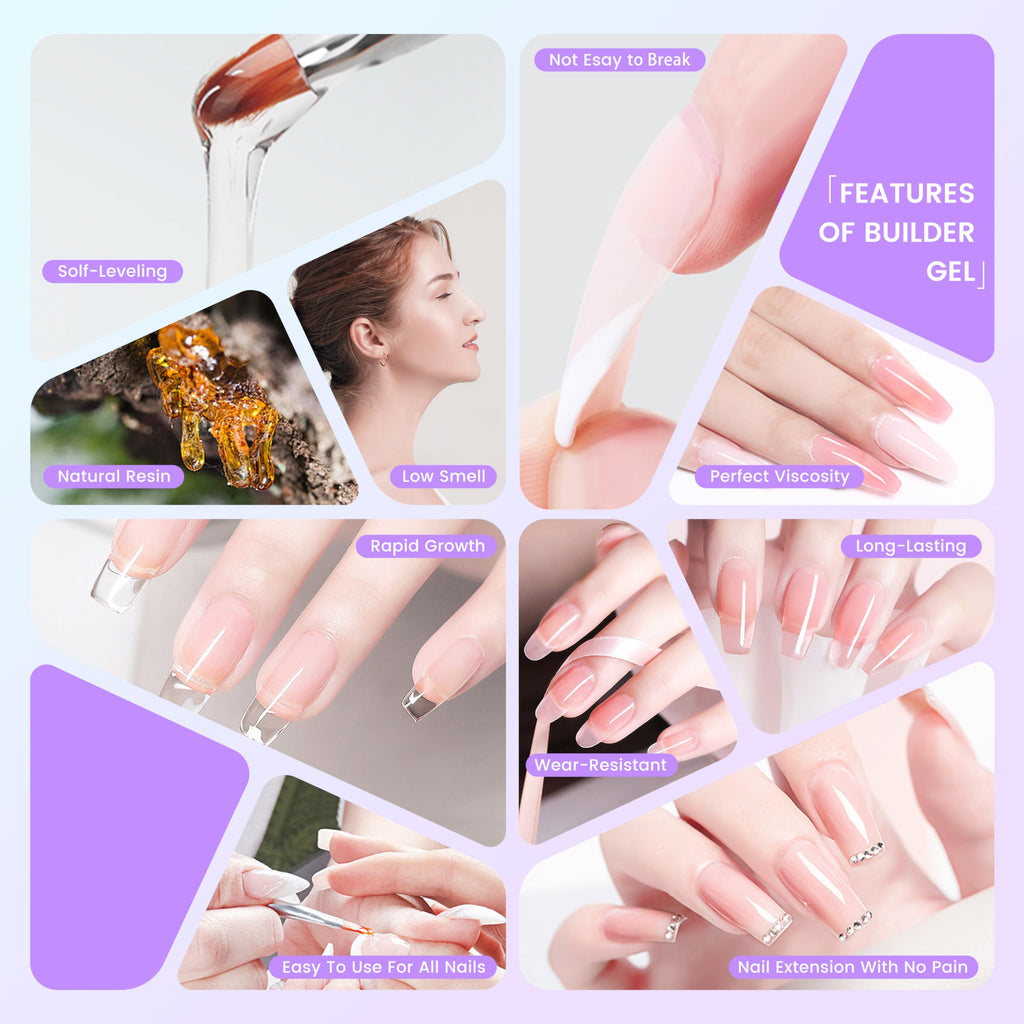 AOBOO Finger Secret Hard Gel for Nails – Builder Gel for Extensions (White/Transparent/Pink Nude), 5.3oz / 150g