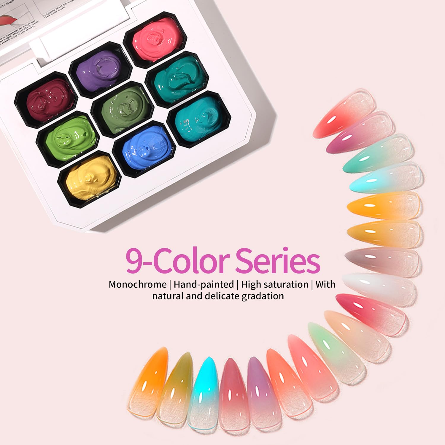 AOBOO Ombre Gel Nail Polish Kit – 9-Color Gradient Blush, Nail Sponges & Tools for At-Home Nail Art