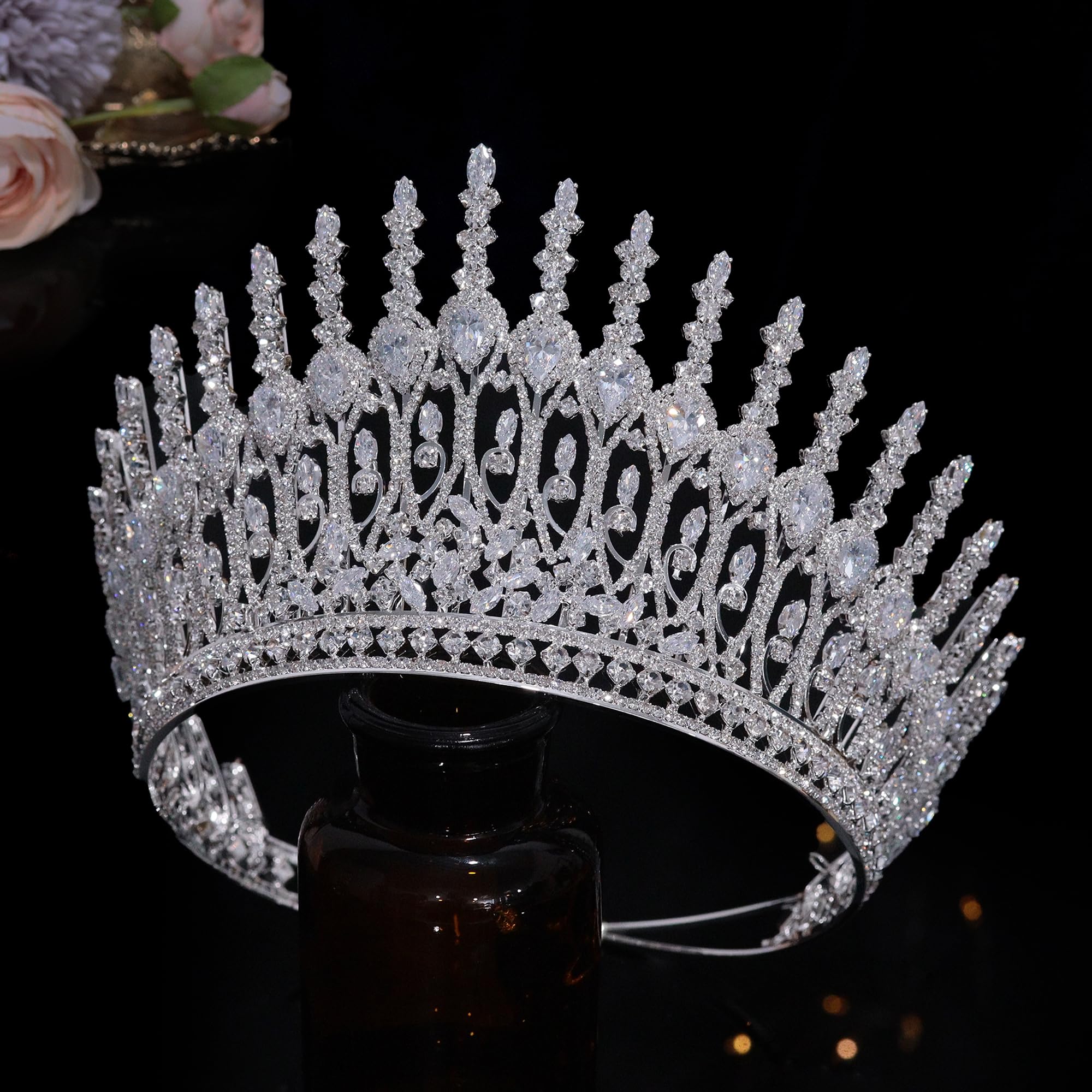 Aoligrace Luxury Wedding Crown – 5A Cubic Zirconia Tall Princess Tiara