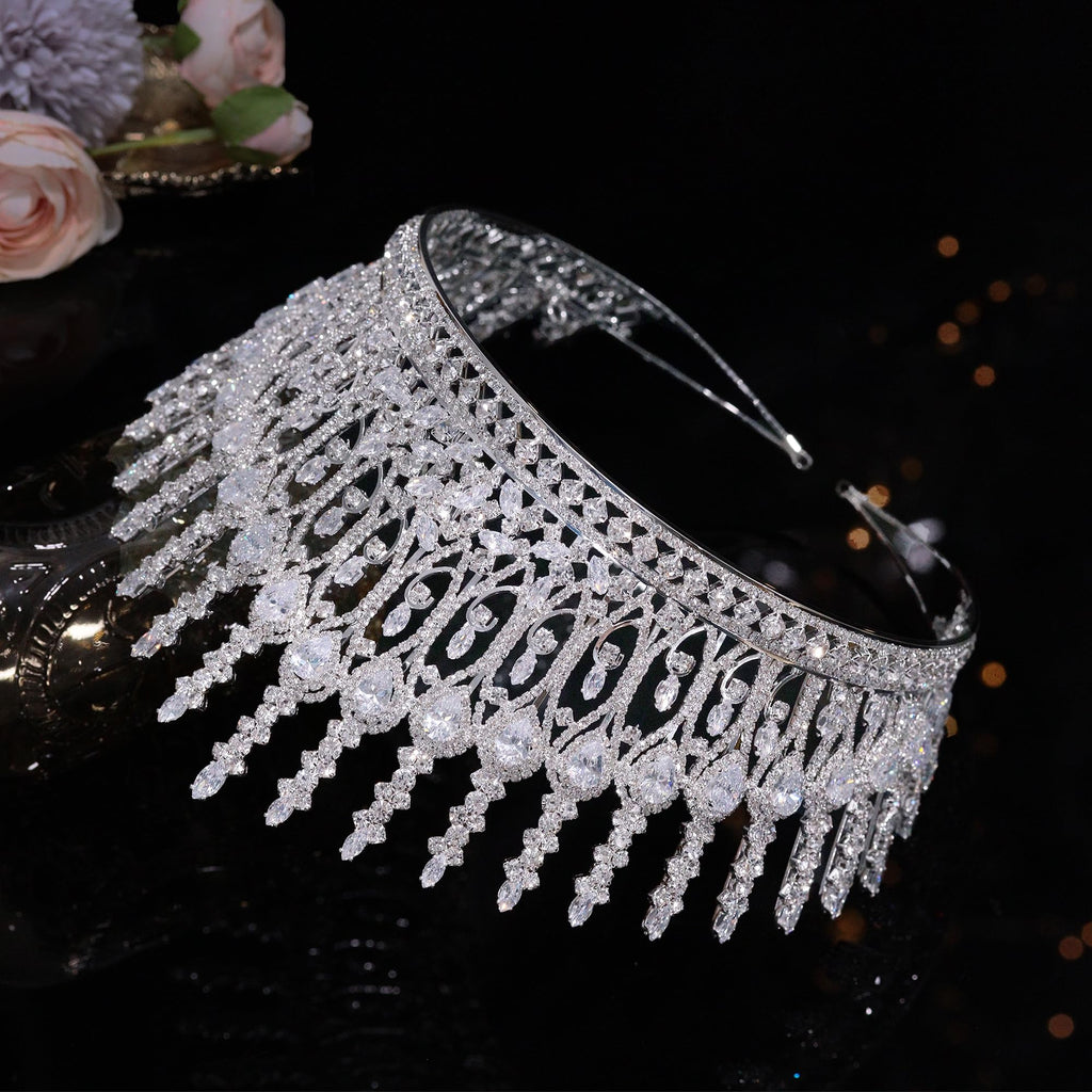 Aoligrace Luxury Wedding Crown – 5A Cubic Zirconia Tall Princess Tiara