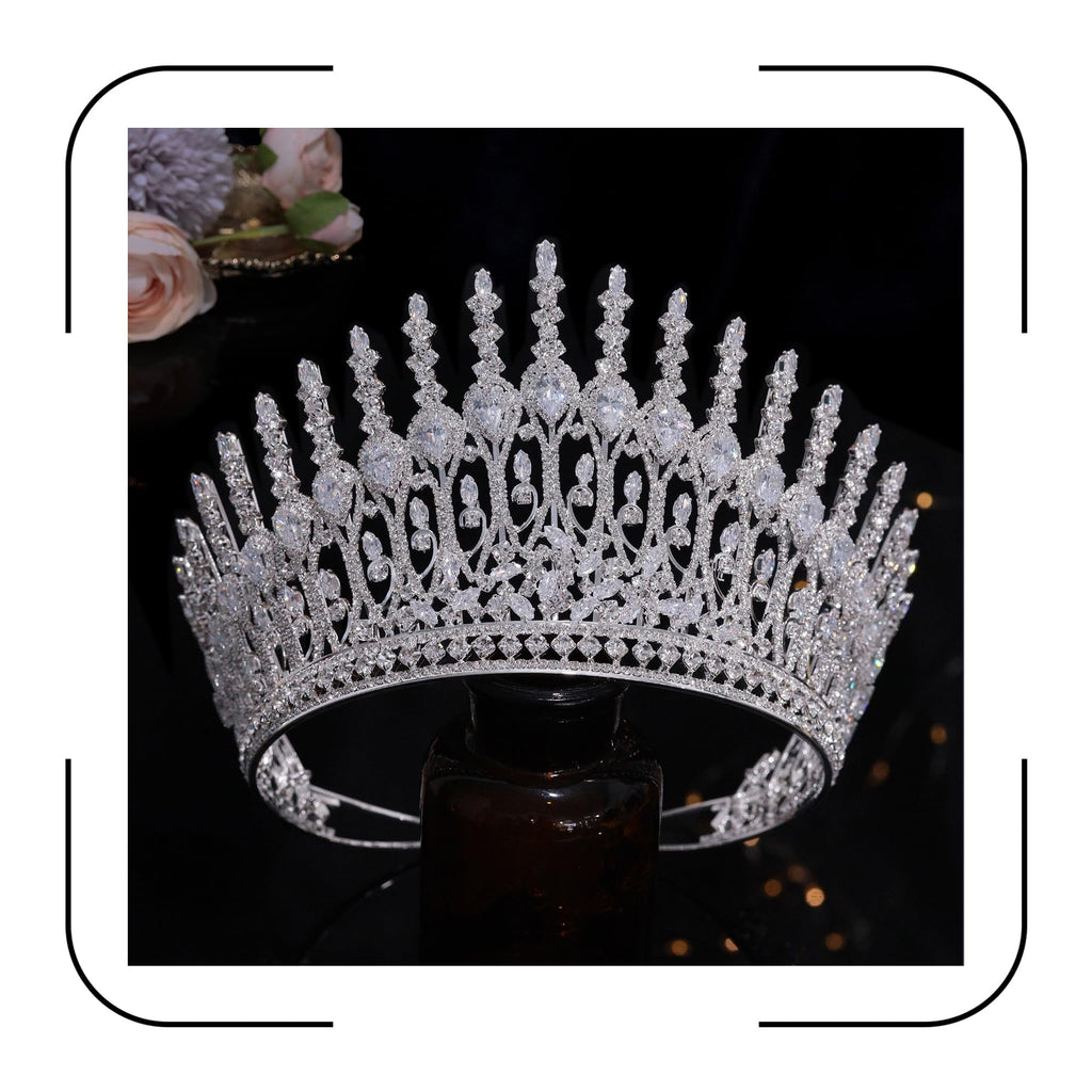 Aoligrace Luxury Wedding Crown – 5A Cubic Zirconia Tall Princess Tiara