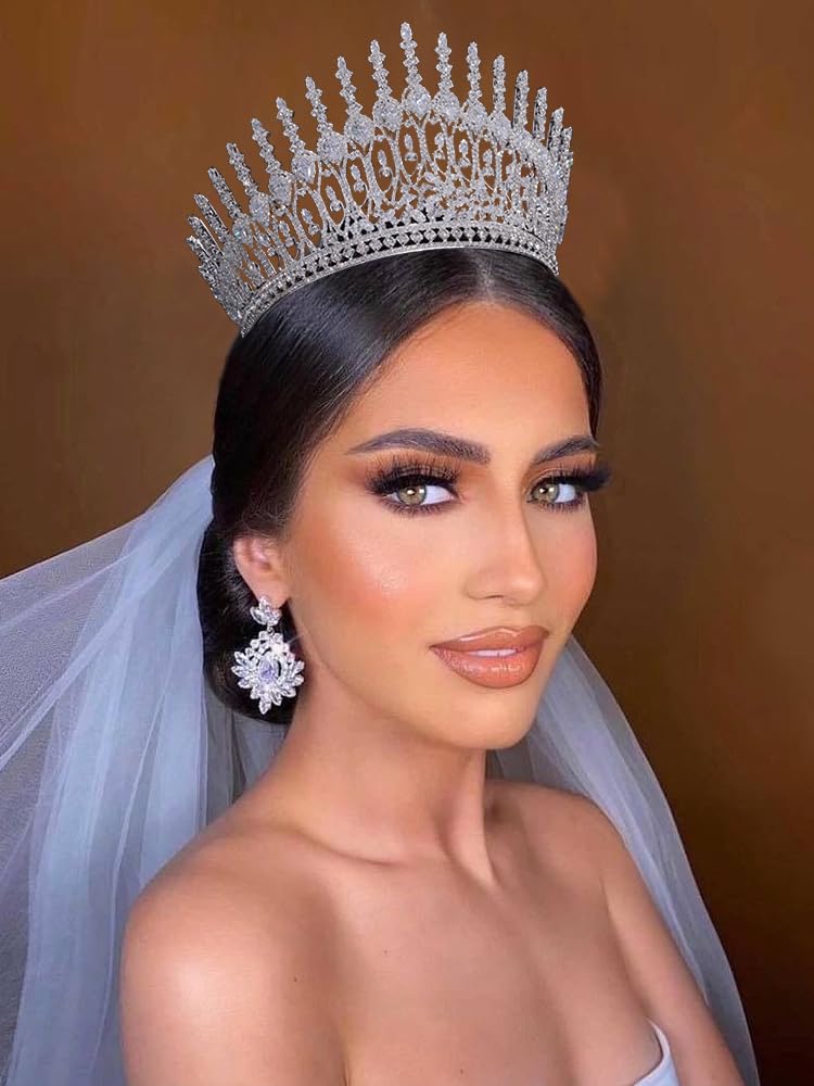 Aoligrace Luxury Wedding Crown – 5A Cubic Zirconia Tall Princess Tiara
