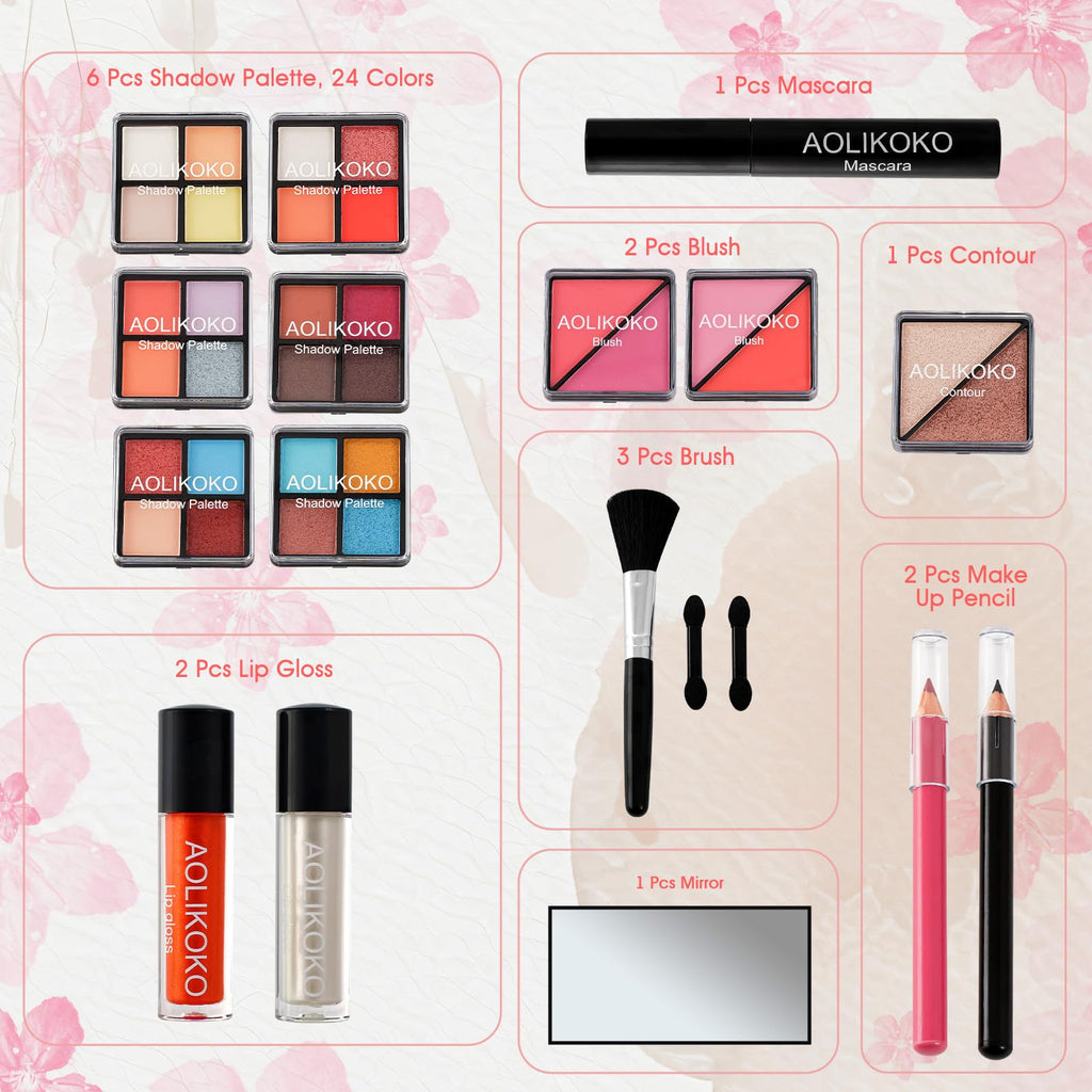 AOLIKOKO All-in-One Makeup Kit for Teens & Women | Portable Train Case