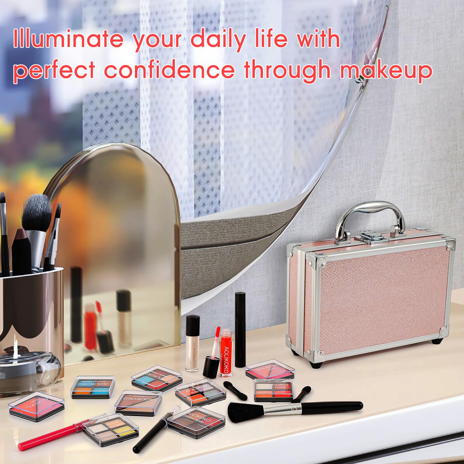 AOLIKOKO All-in-One Makeup Kit for Teens & Women | Portable Train Case