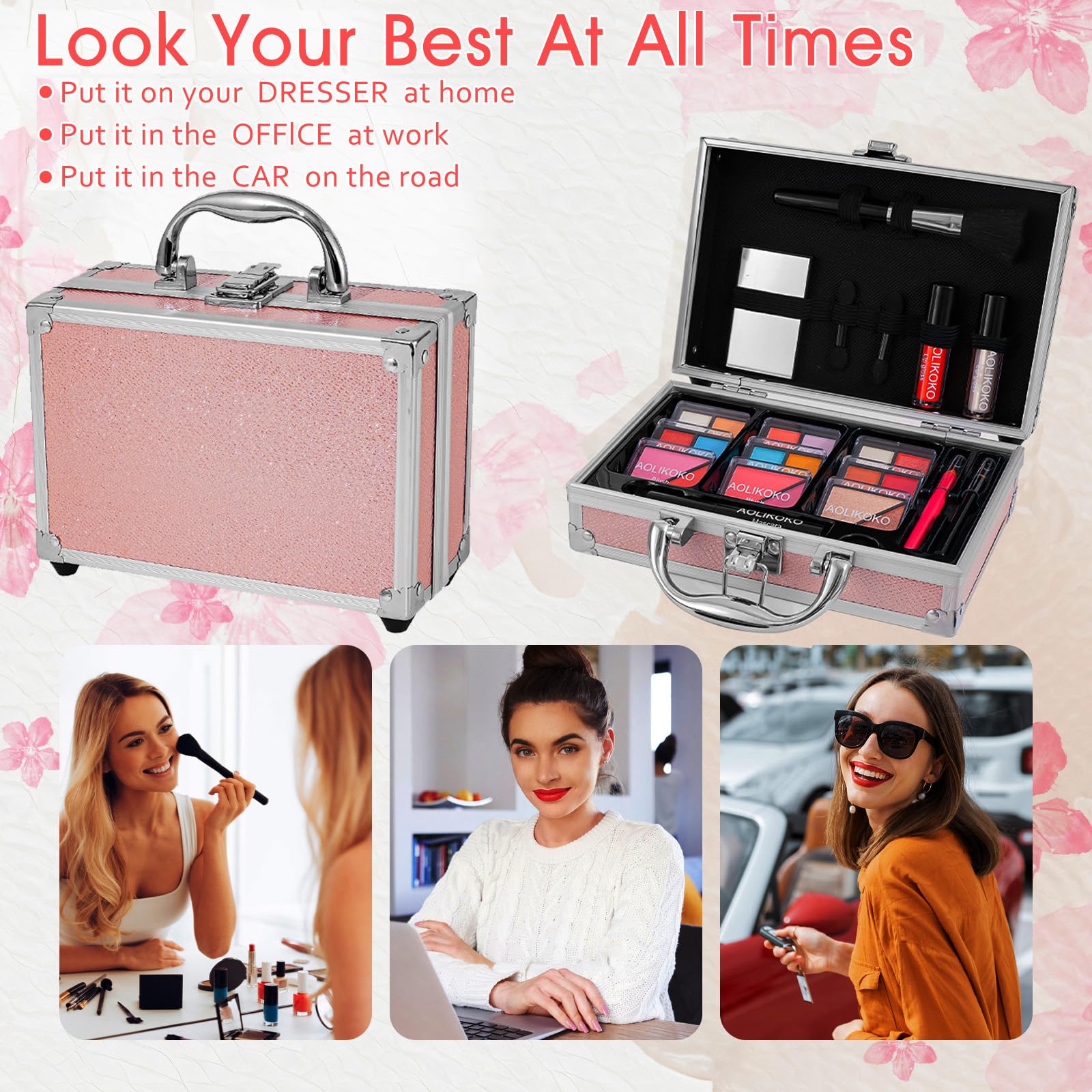 AOLIKOKO All-in-One Makeup Kit for Teens & Women | Portable Train Case