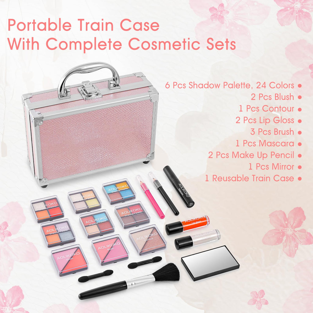AOLIKOKO All-in-One Makeup Kit for Teens & Women | Portable Train Case