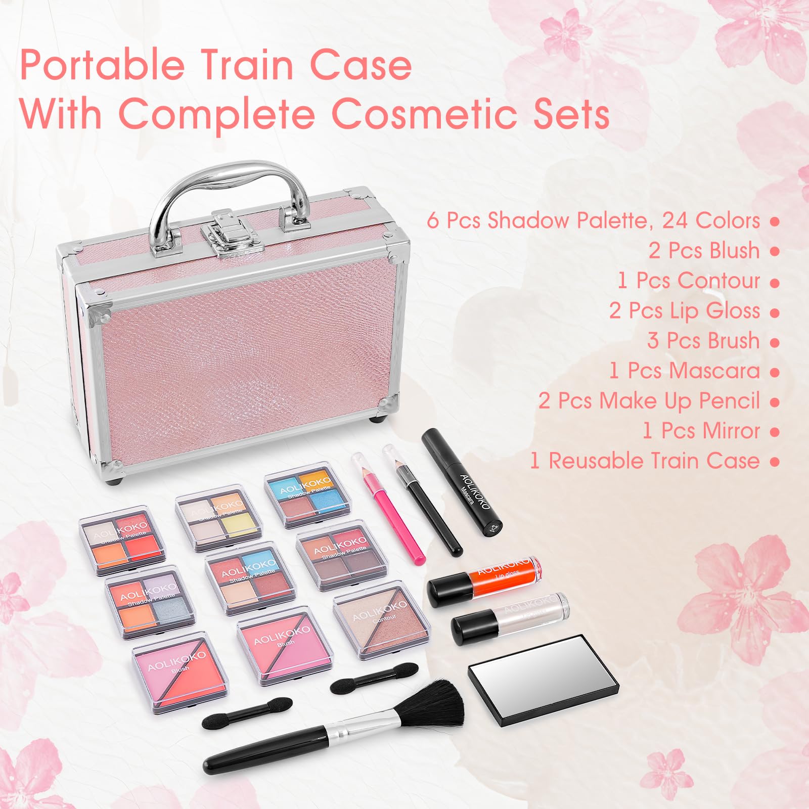 AOLIKOKO All-in-One Makeup Kit for Teens & Women | Portable Train Case