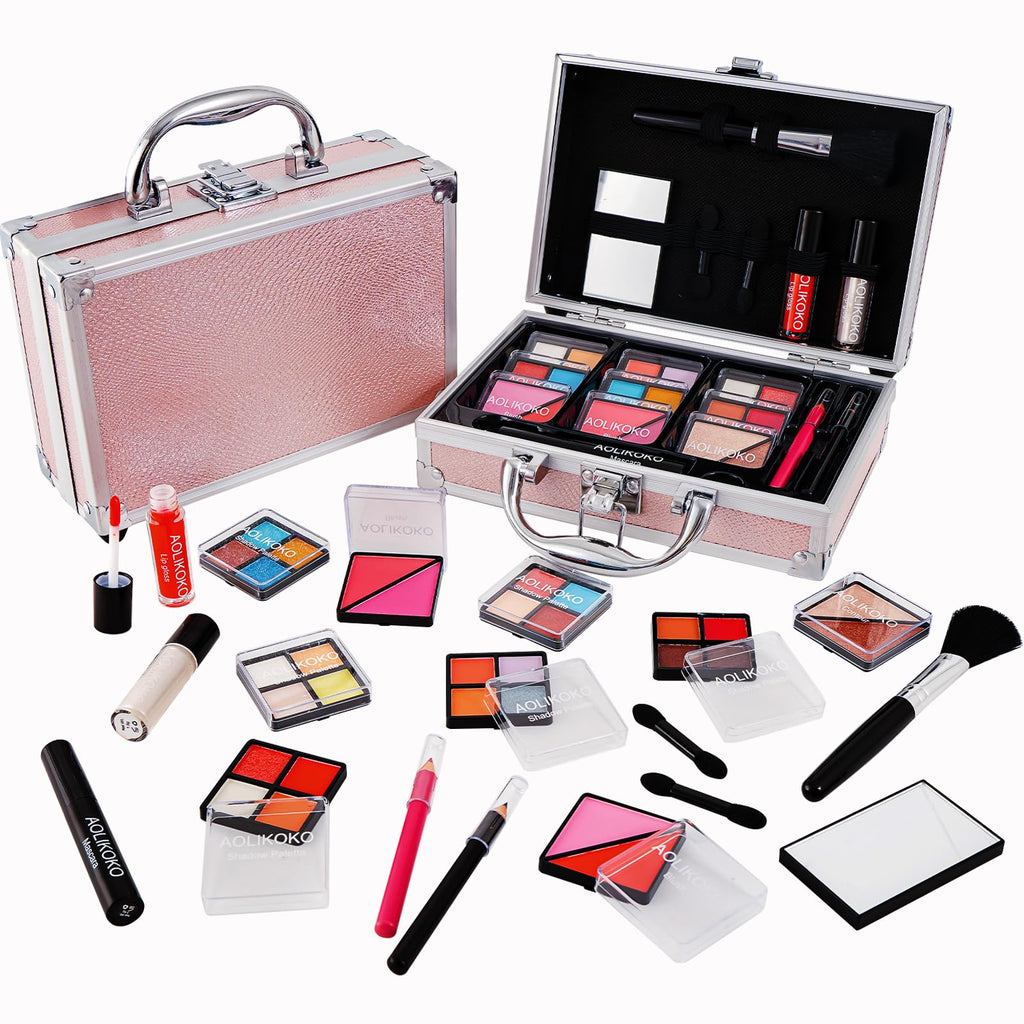 AOLIKOKO All-in-One Makeup Kit for Teens & Women | Portable Train Case