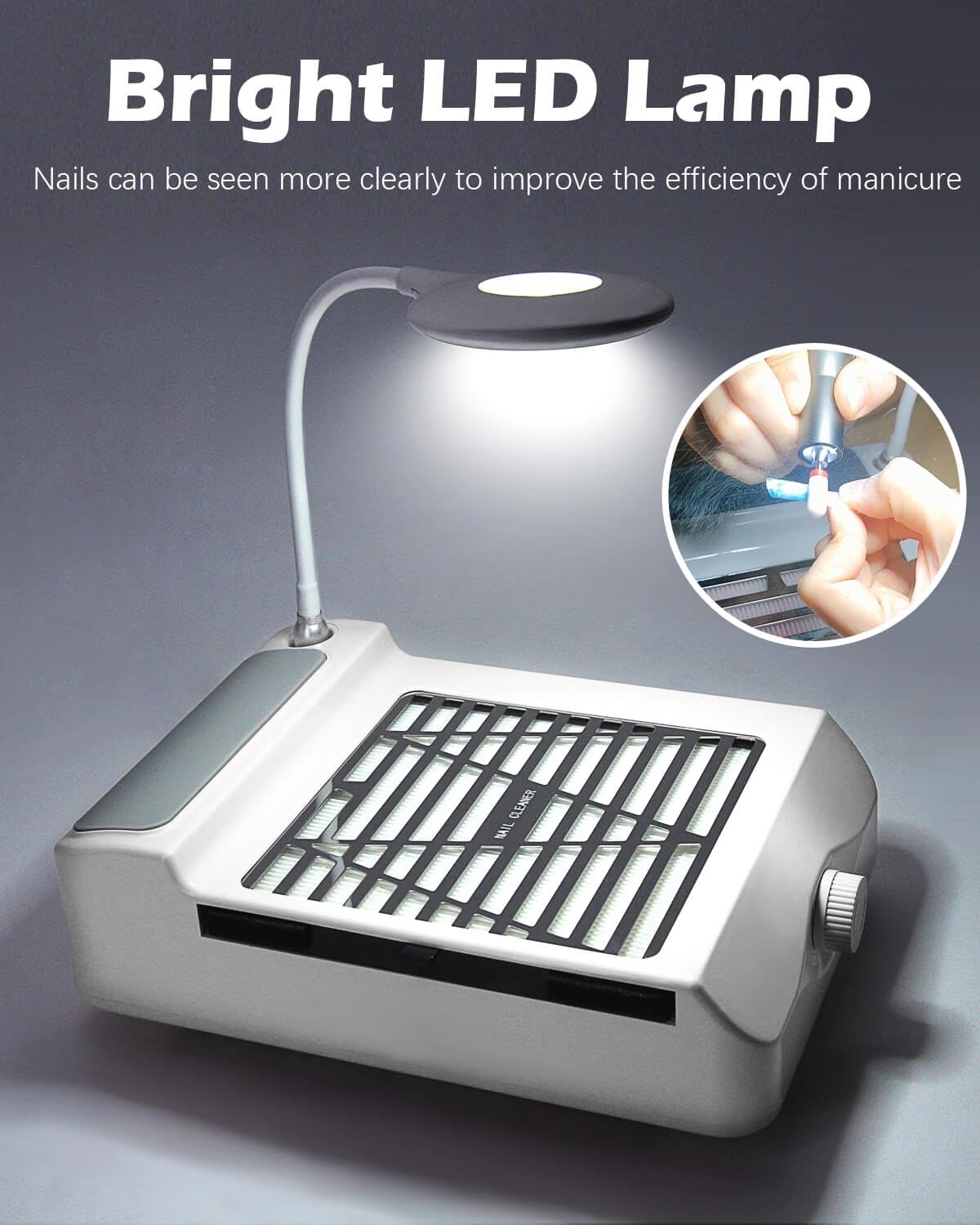 AONOLOVO Nail Dust Collector – Low Noise Vacuum with Lamp for Nails